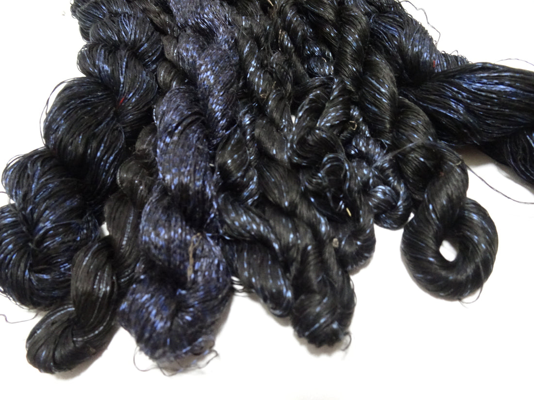 Japanese Vintage Super Rare Indigo Mud Dyeing kasuri loose Twisted Silk Thread Sets Embroidery & weave 13425