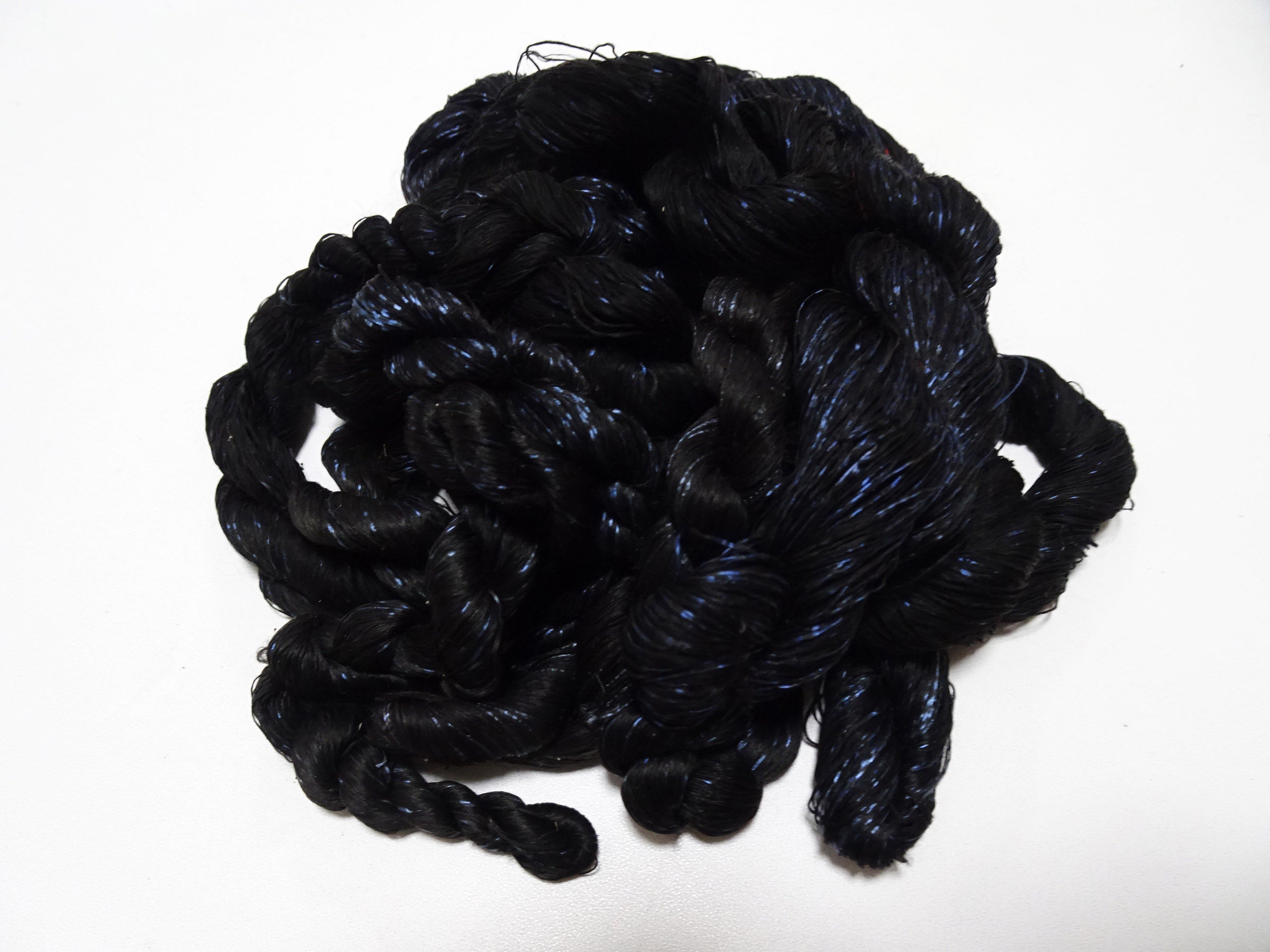 Japanese Vintage Super Rare Indigo Mud Dyeing kasuri loose Twisted Silk Thread Sets Embroidery & weave 13426