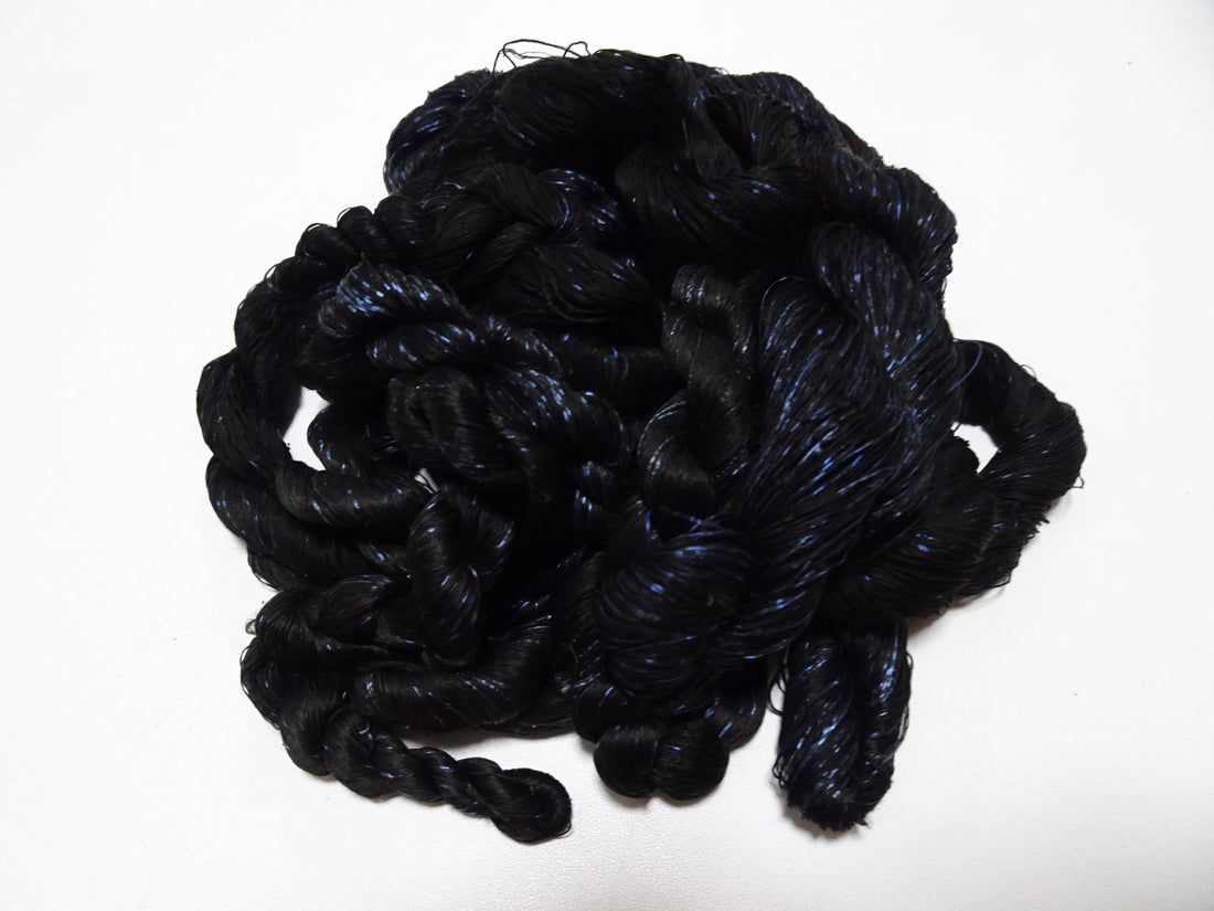 Japanese Vintage Super Rare Indigo Mud Dyeing kasuri loose Twisted Silk Thread Sets Embroidery & weave 13426