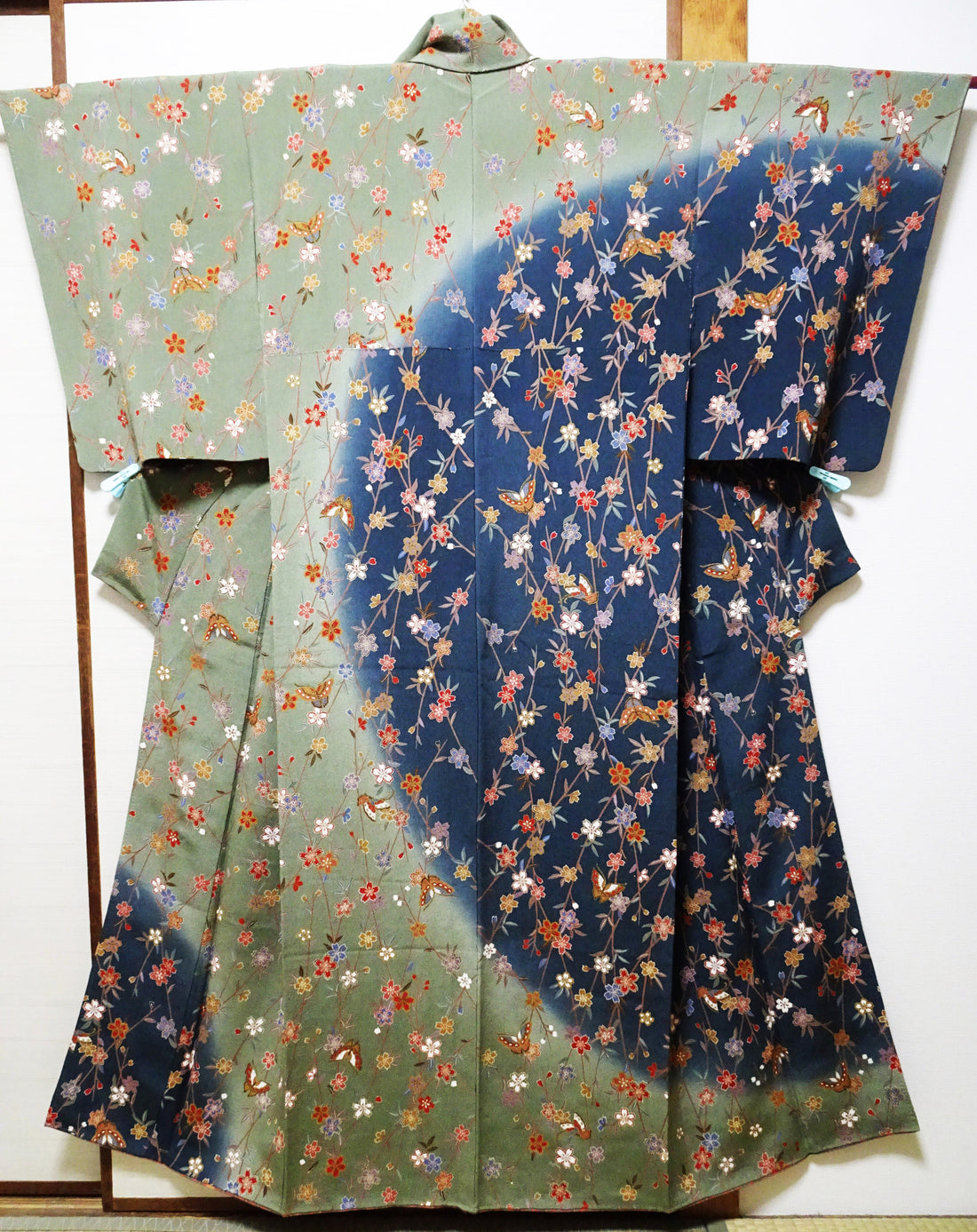 Japanese Kimono Silk Homongi Gradient Dyeing Weeping Cherry Blossoms and Butterflies Design16484