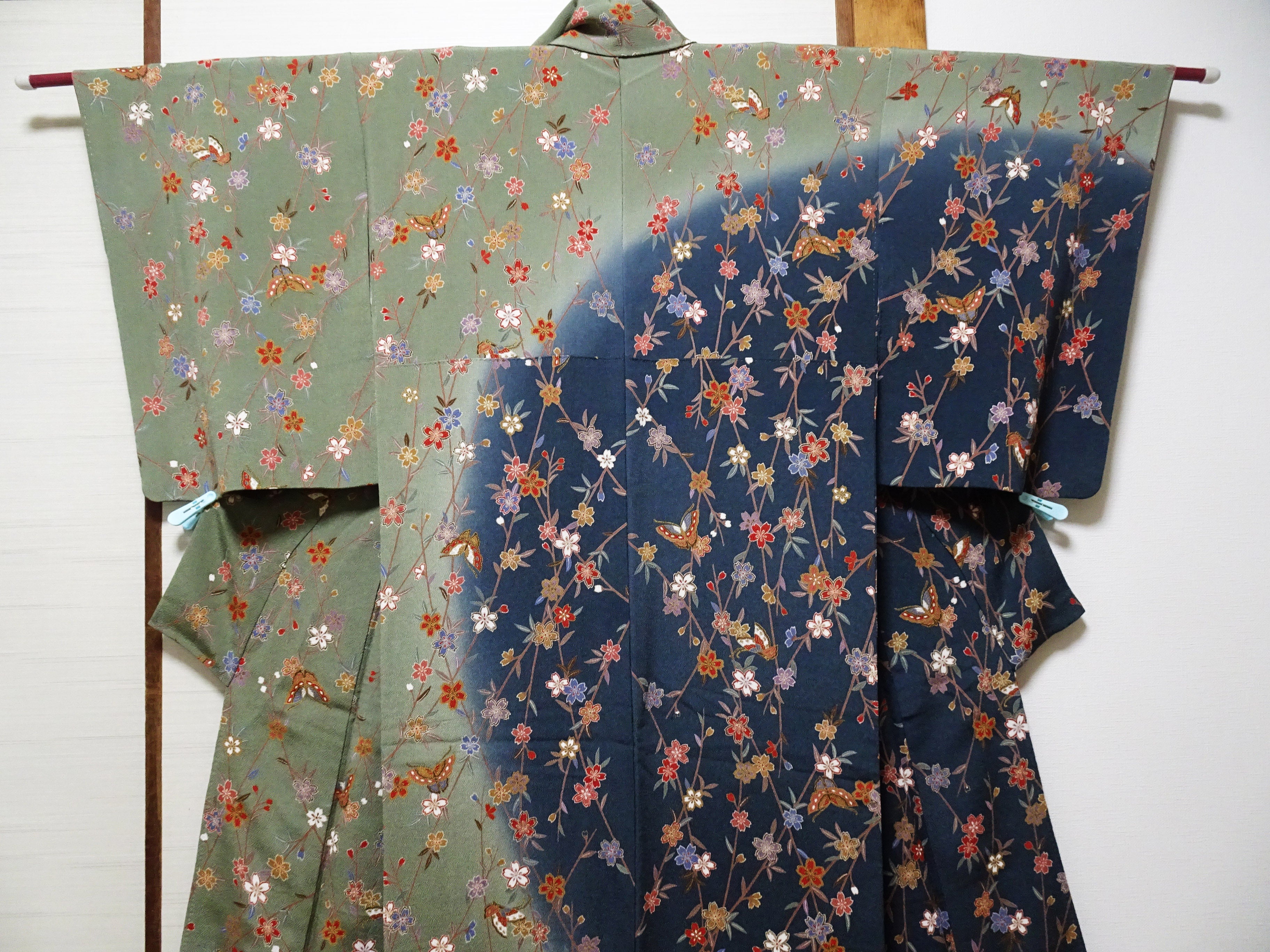 Japanese Kimono Silk Homongi Gradient Dyeing Weeping Cherry Blossoms and Butterflies Design16484