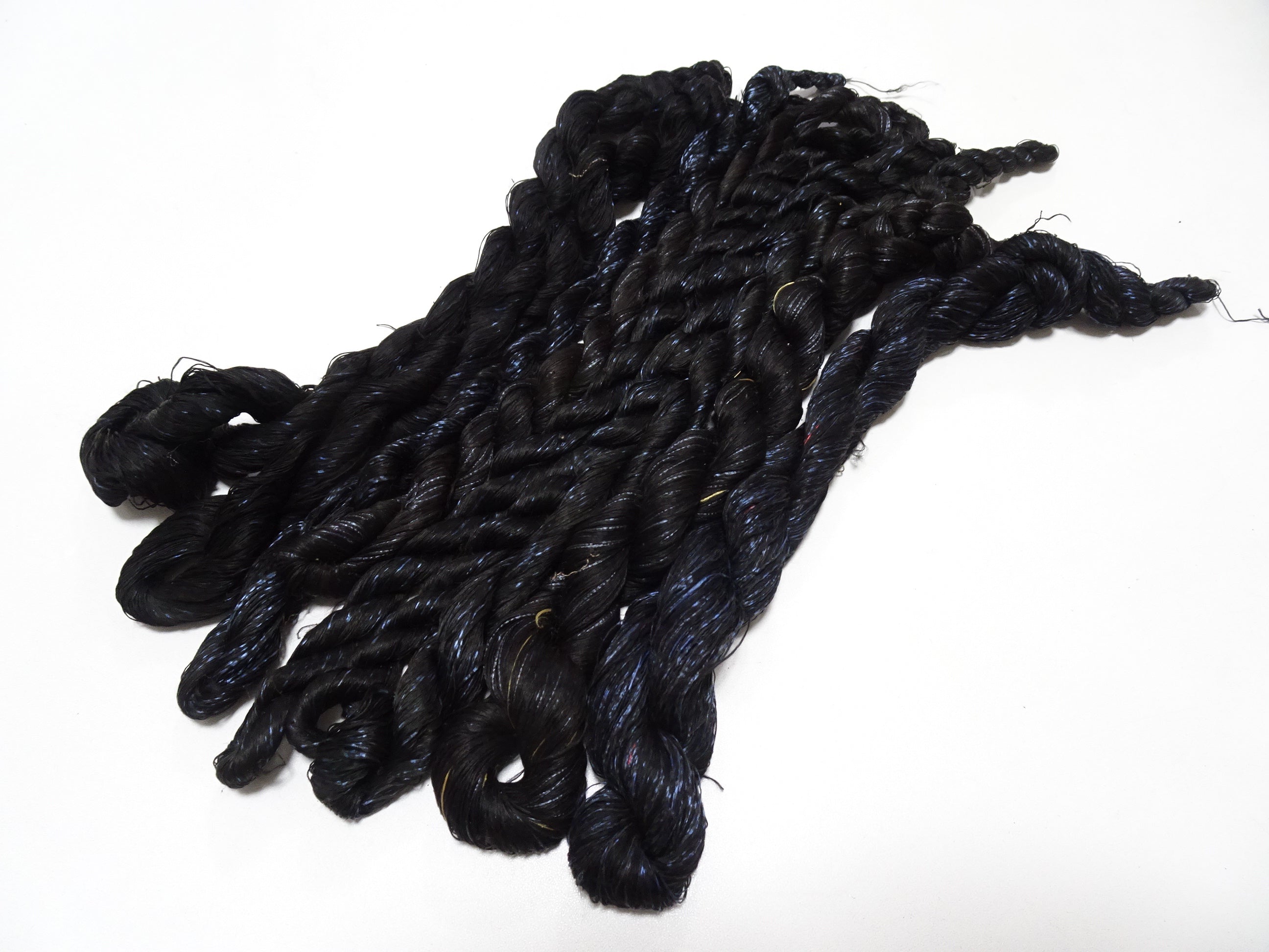 Japanese Vintage Super Rare Indigo Mud Dyeing kasuri loose Twisted Silk Thread Sets Embroidery & weave 13426