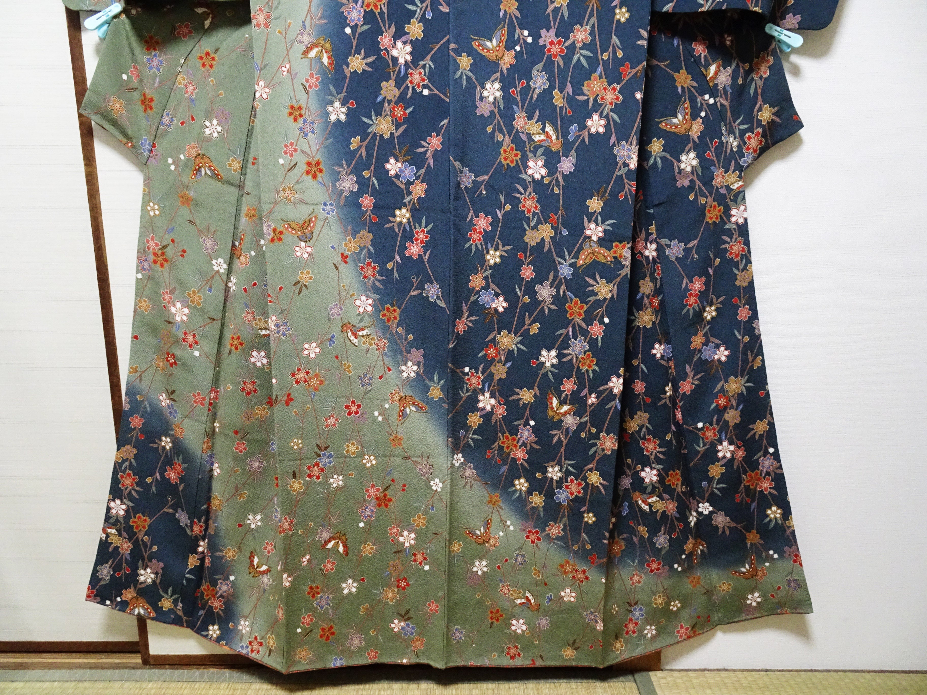 Japanese Kimono Silk Homongi Gradient Dyeing Weeping Cherry Blossoms and Butterflies Design16484