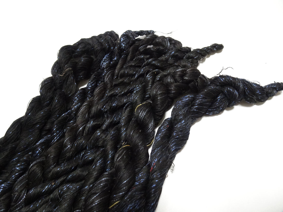 Japanese Vintage Super Rare Indigo Mud Dyeing kasuri loose Twisted Silk Thread Sets Embroidery & weave 13426