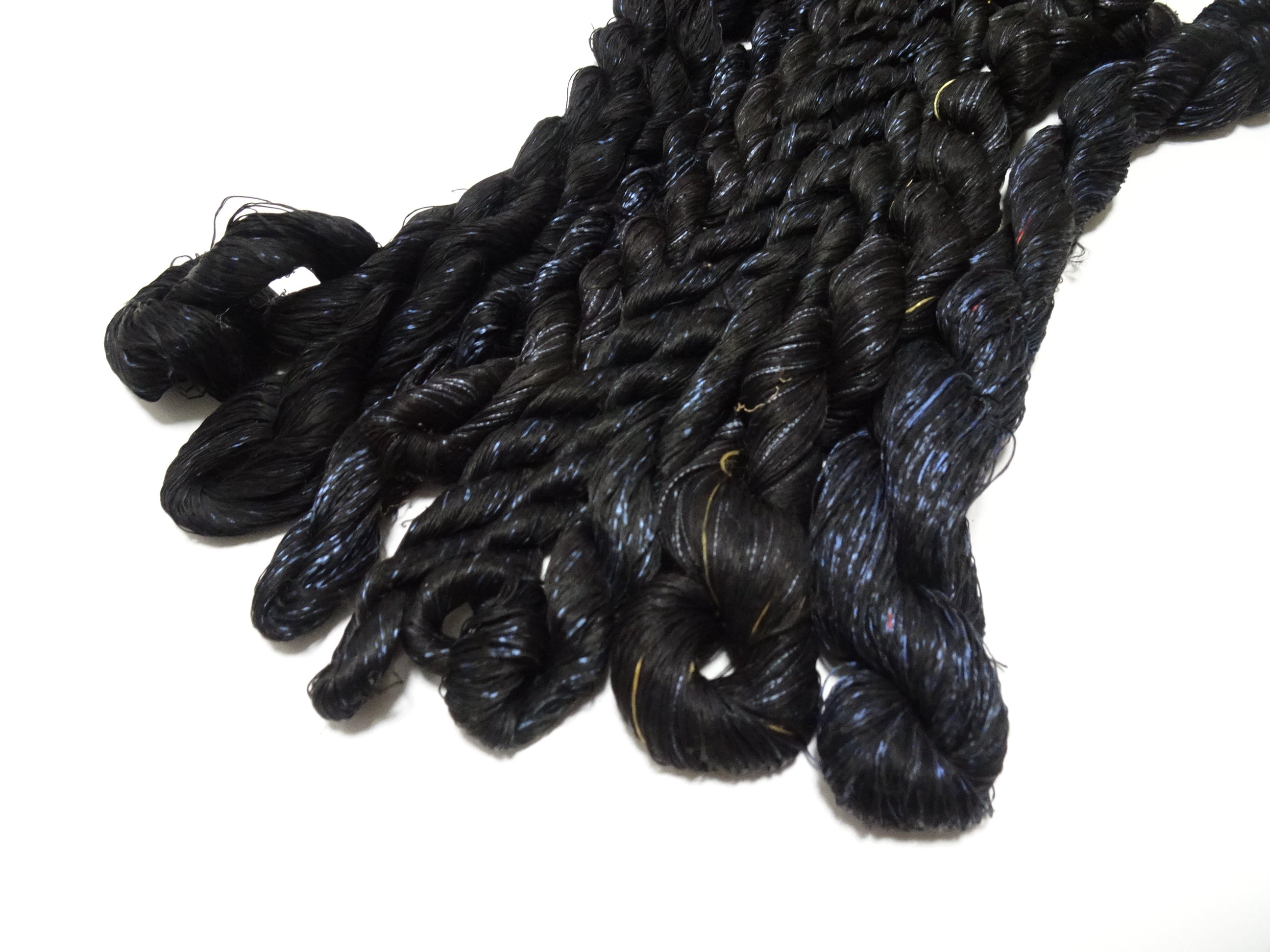 Japanese Vintage Super Rare Indigo Mud Dyeing kasuri loose Twisted Silk Thread Sets Embroidery & weave 13426