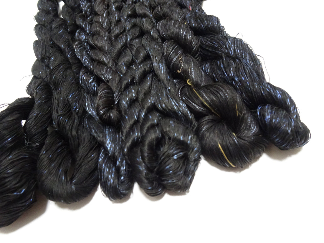 Japanese Vintage Super Rare Indigo Mud Dyeing kasuri loose Twisted Silk Thread Sets Embroidery & weave 13426