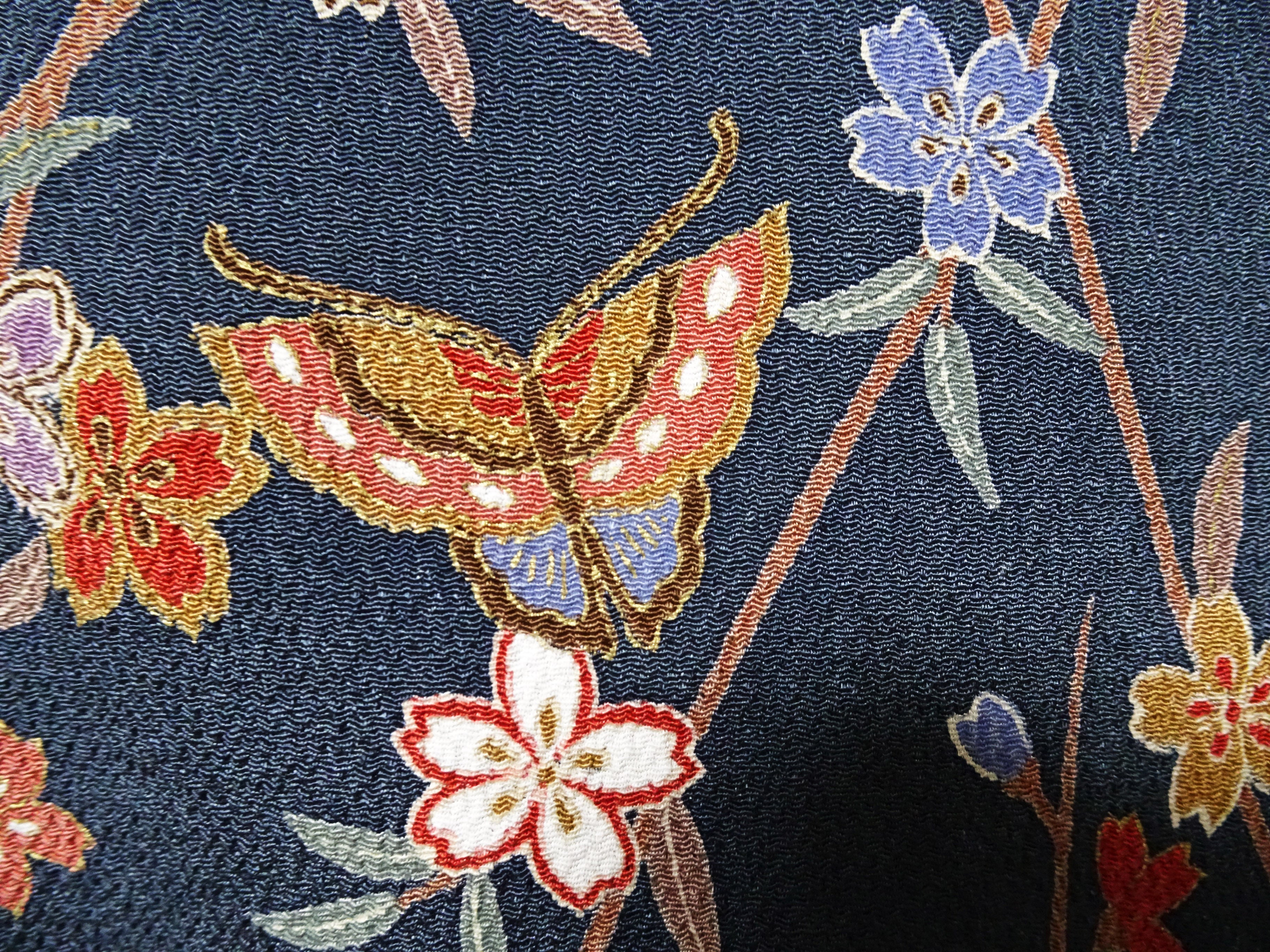 Japanese Kimono Silk Homongi Gradient Dyeing Weeping Cherry Blossoms and Butterflies Design16484