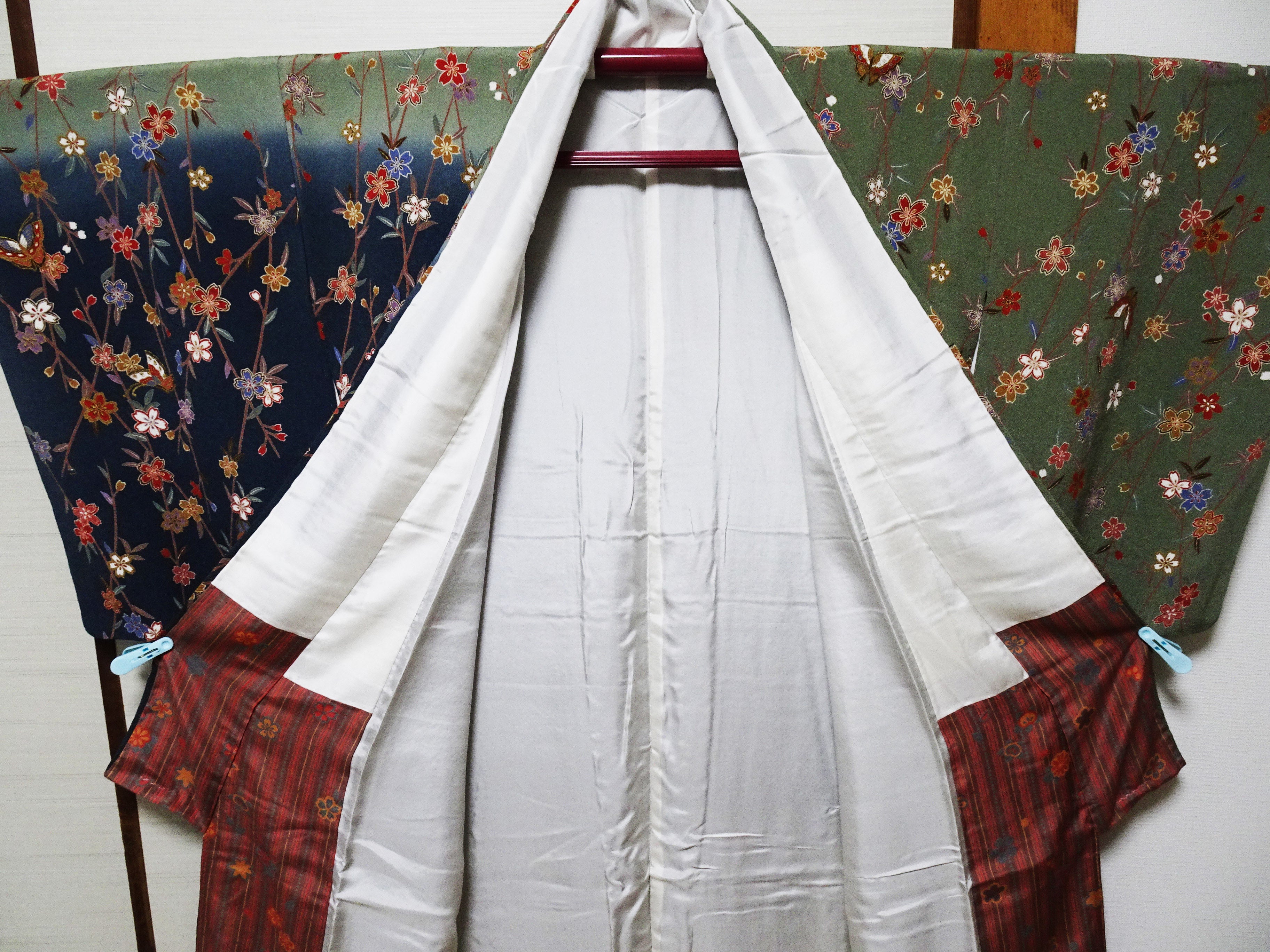 Japanese Kimono Silk Homongi Gradient Dyeing Weeping Cherry Blossoms and Butterflies Design16484