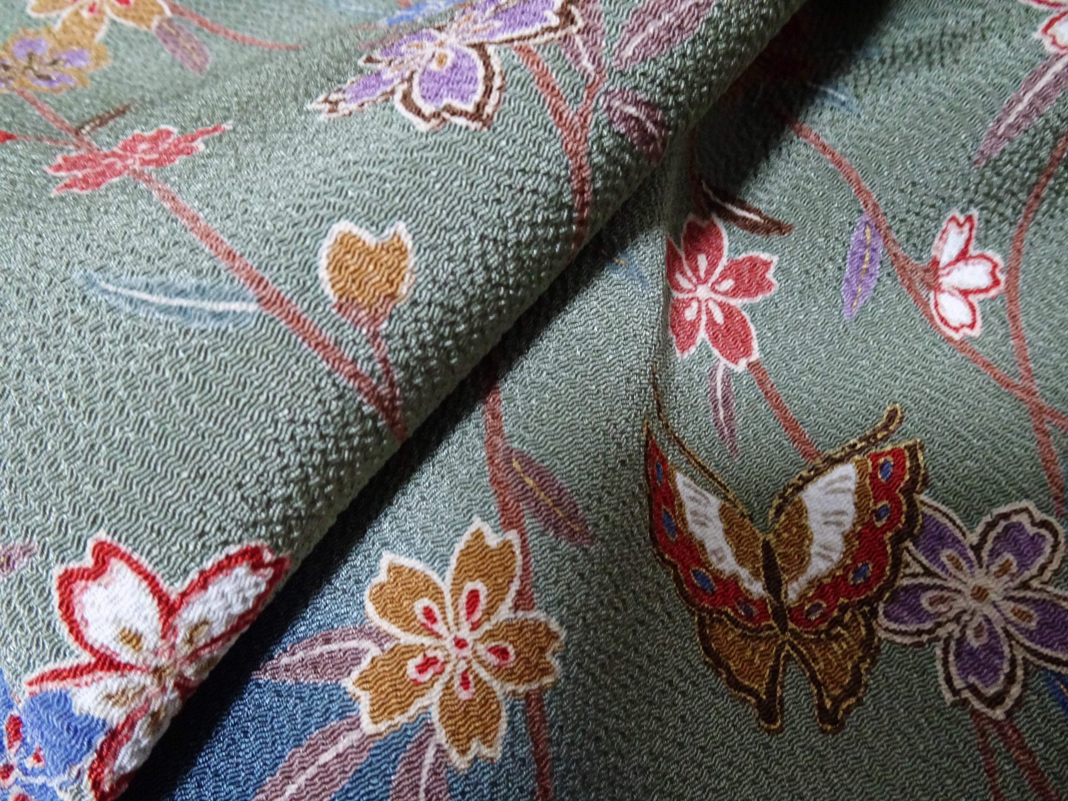 Japanese Kimono Silk Homongi Gradient Dyeing Weeping Cherry Blossoms and Butterflies Design16484