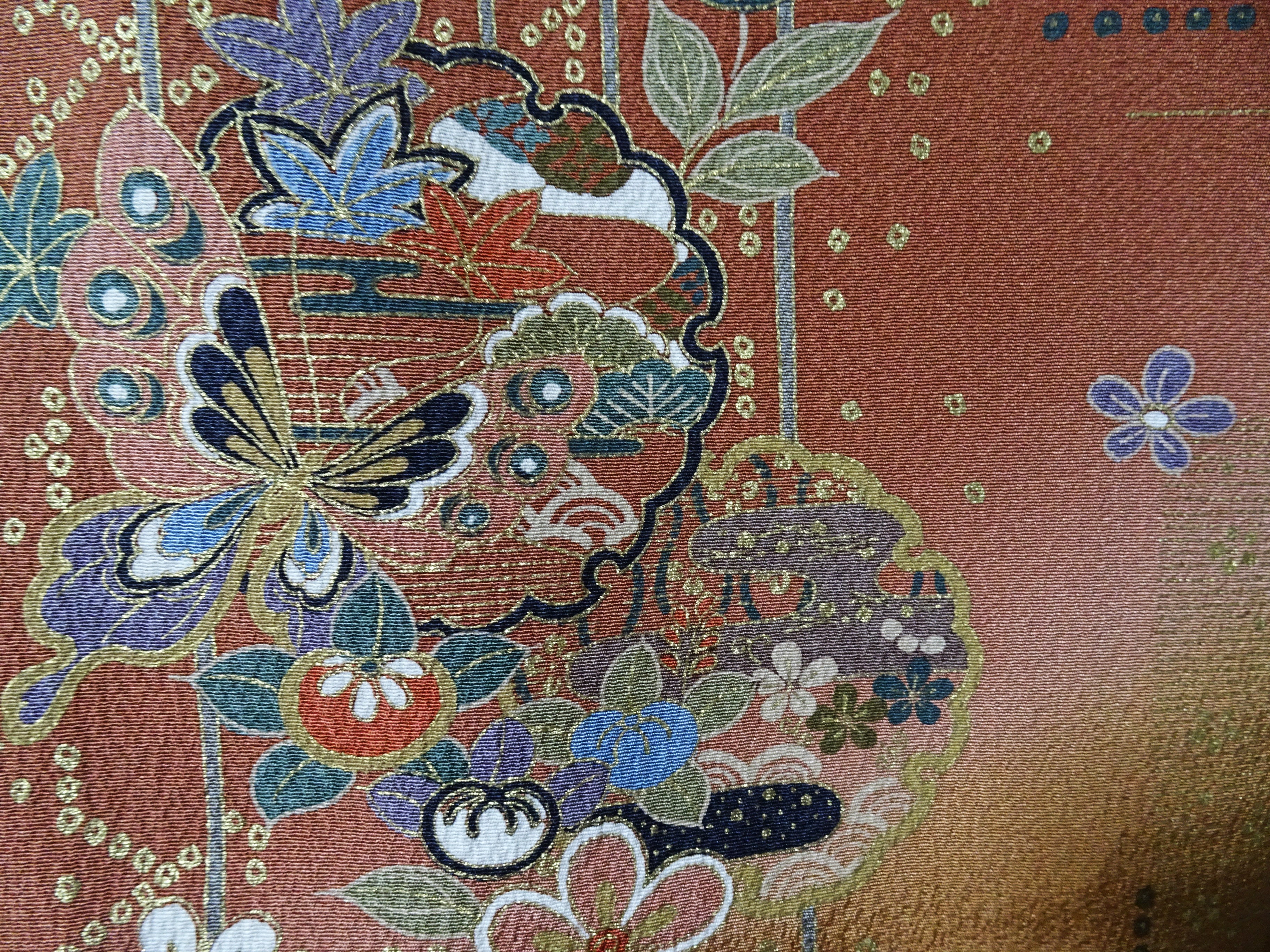 Japanese Kimono Silk Homongi Gradient Dyeing Snowflake Circles, Flowers, and Butterflies Design16485