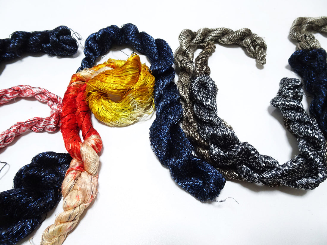 Japanese Vintage Super Rare Mud Dyeing kasuri loose Twisted Silk Thread Various Sets Embroidery & weave 13428