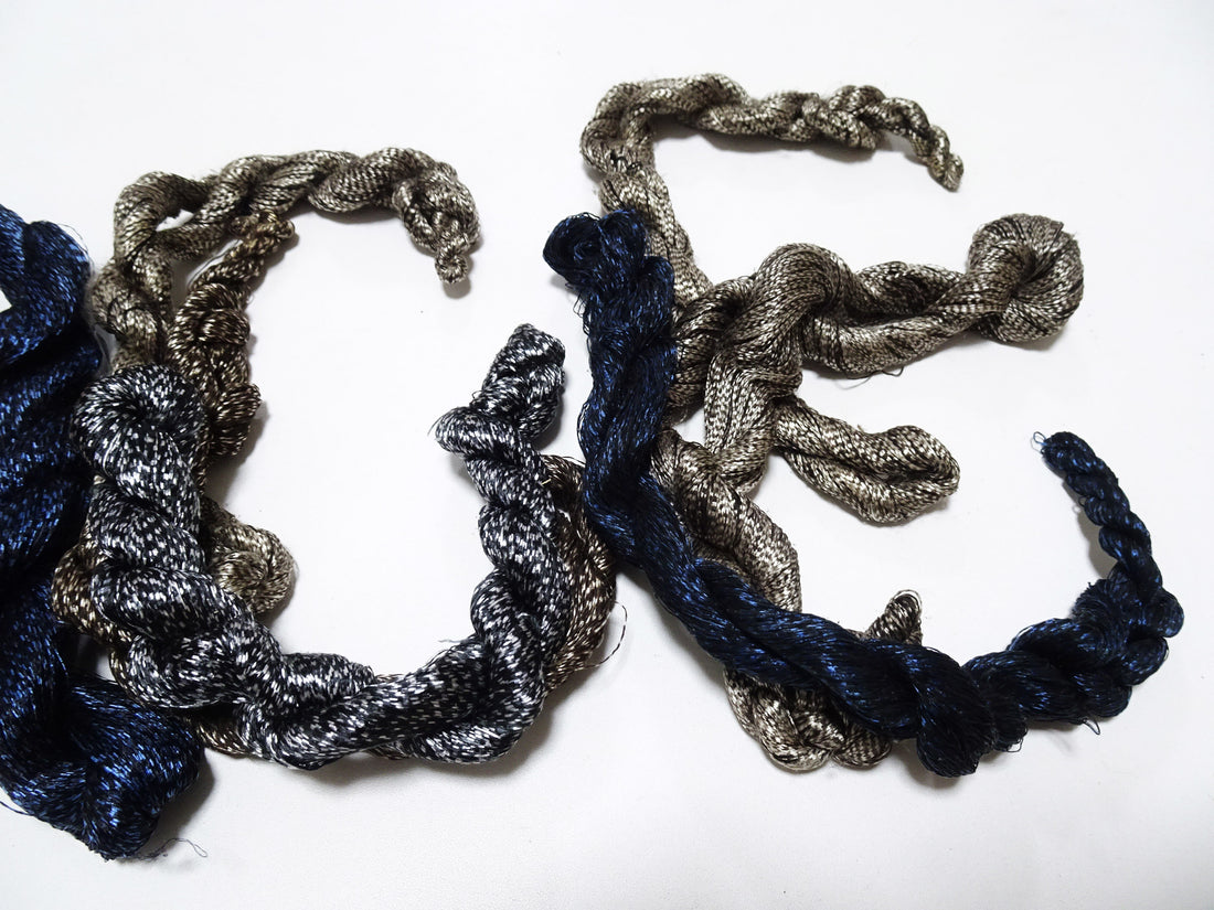 Japanese Vintage Super Rare Mud Dyeing kasuri loose Twisted Silk Thread Various Sets Embroidery & weave 13428