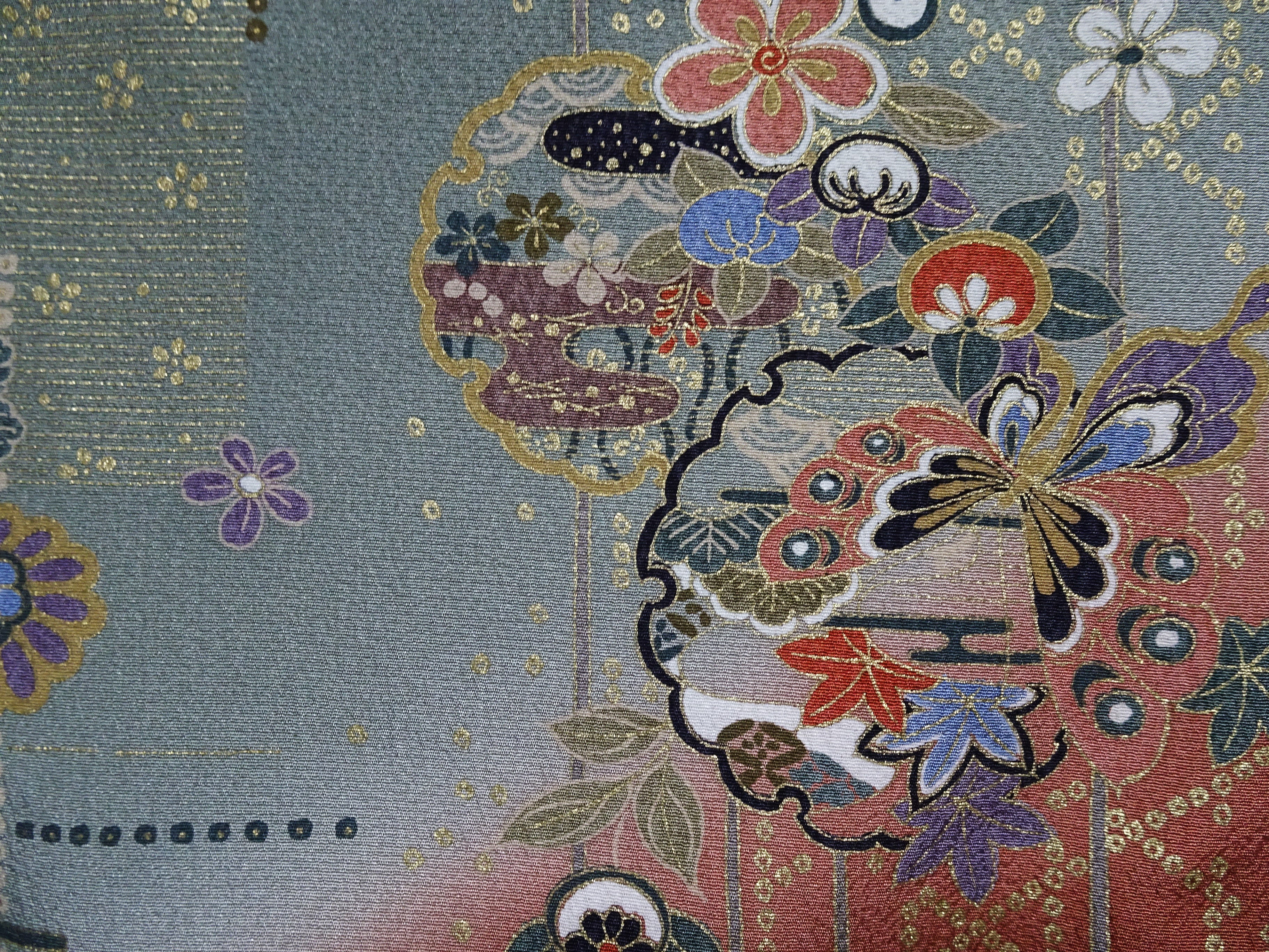 Japanese Kimono Silk Homongi Gradient Dyeing Snowflake Circles, Flowers, and Butterflies Design16485