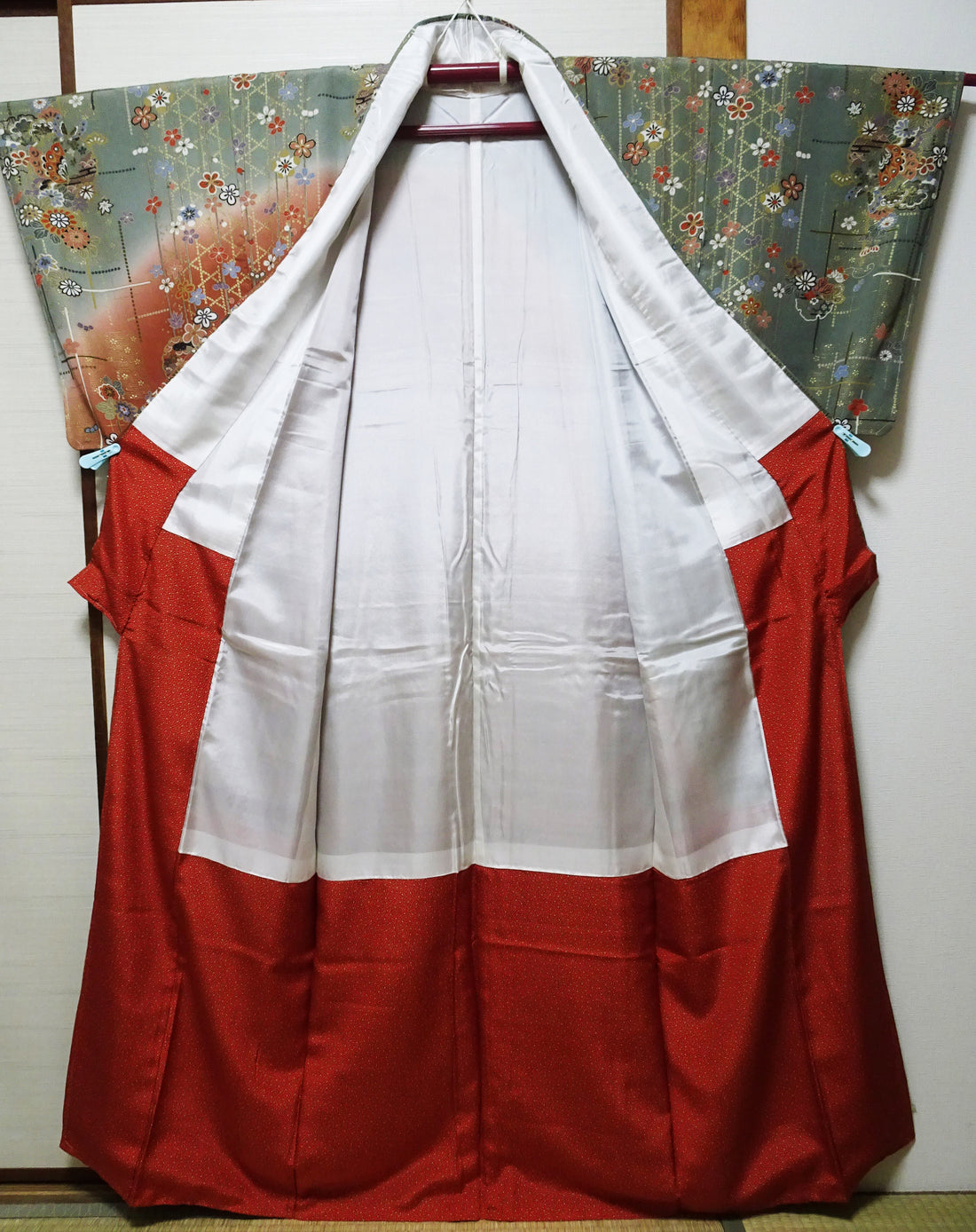 Japanese Kimono Silk Homongi Gradient Dyeing Snowflake Circles, Flowers, and Butterflies Design16485