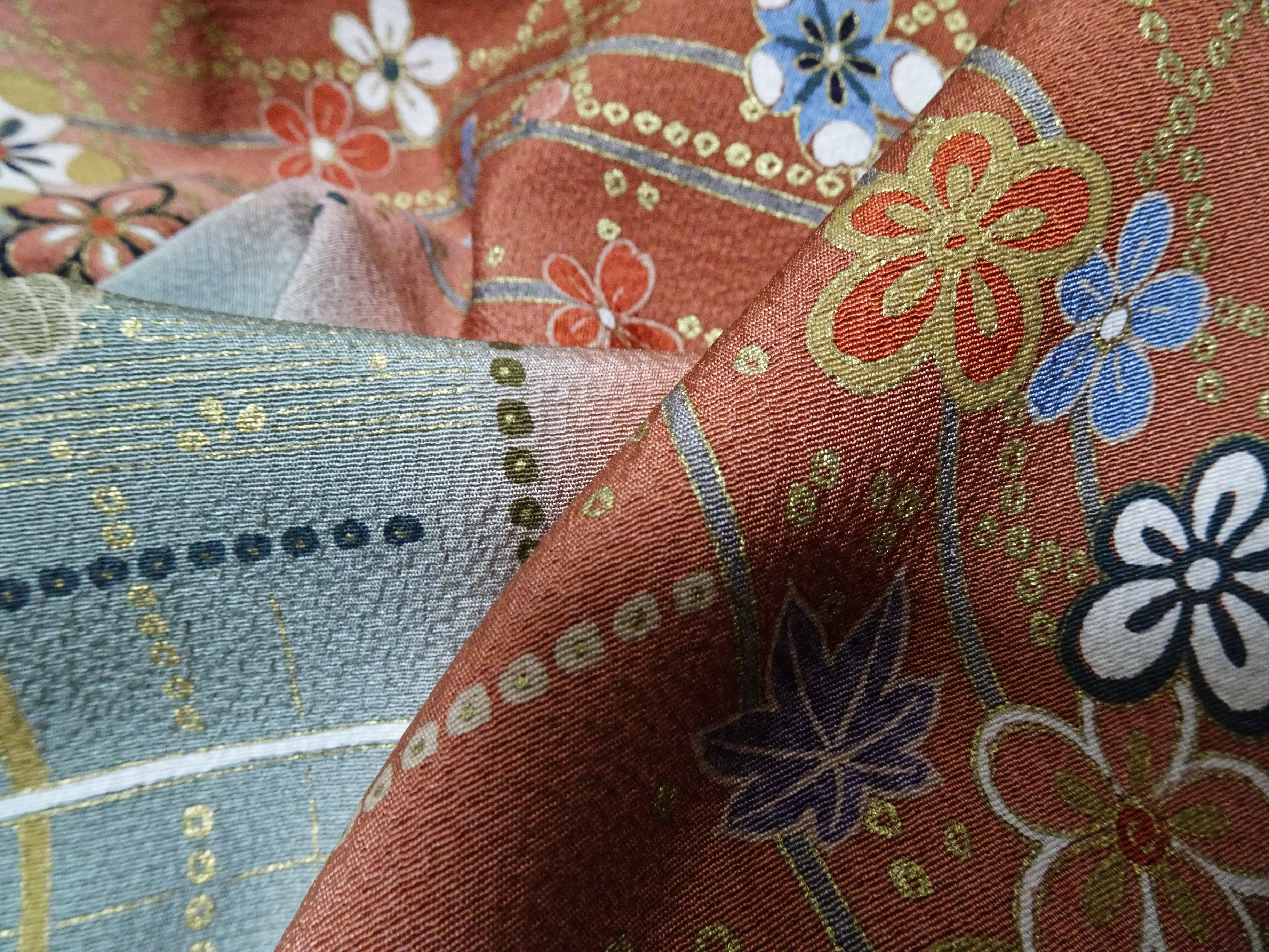 Japanese Kimono Silk Homongi Gradient Dyeing Snowflake Circles, Flowers, and Butterflies Design16485