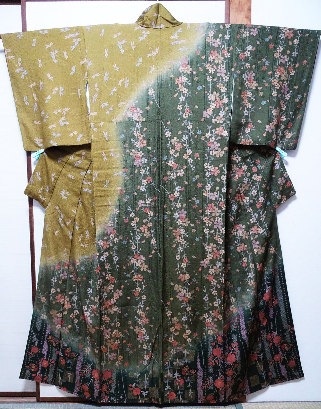 Japanese Kimono Silk Homongi Gradient Dyeing Weeping Cherry Blossoms and Butterflies Pattern1648６