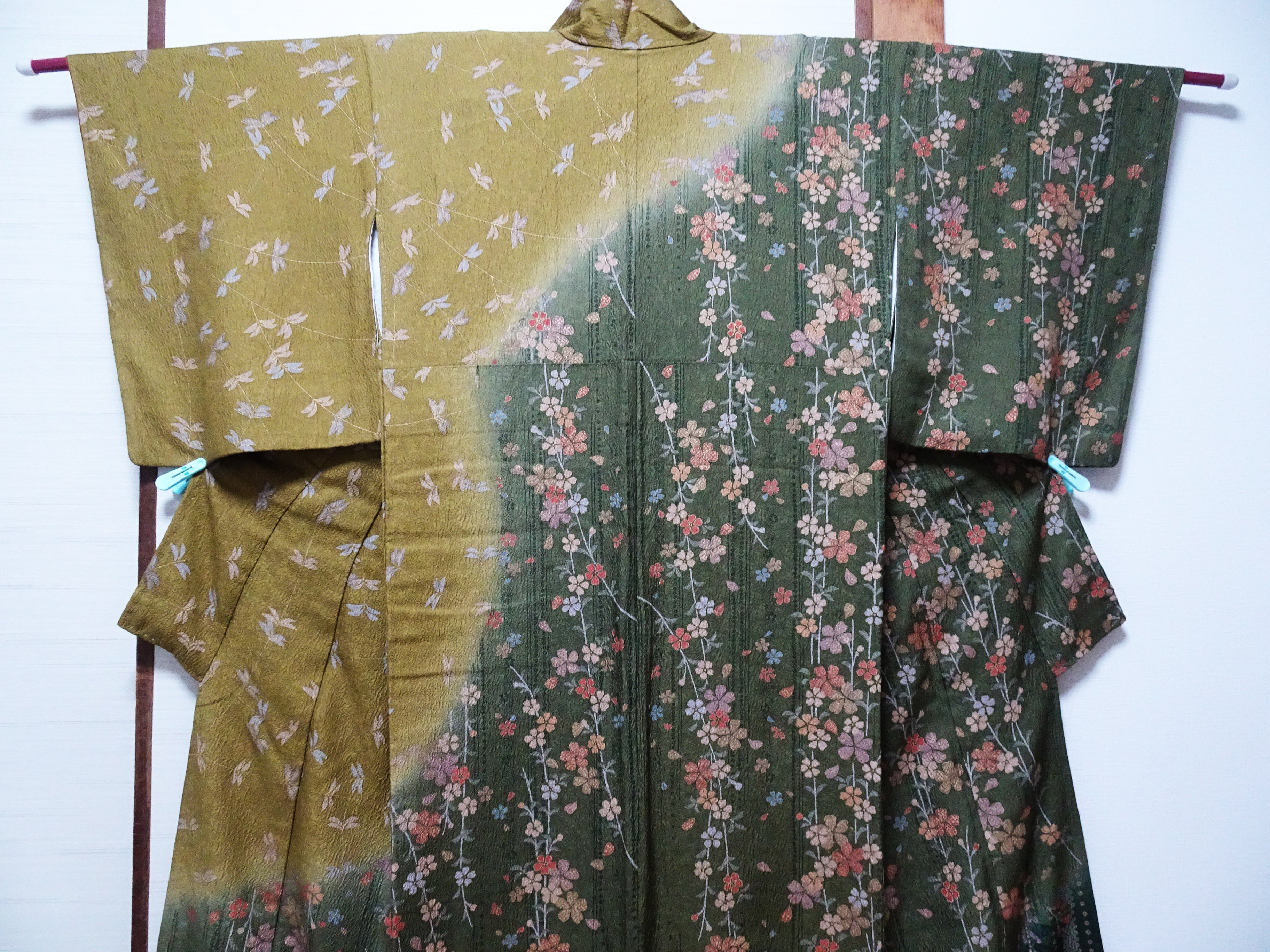 Japanese Kimono Silk Homongi Gradient Dyeing Weeping Cherry Blossoms and Butterflies Pattern1648６