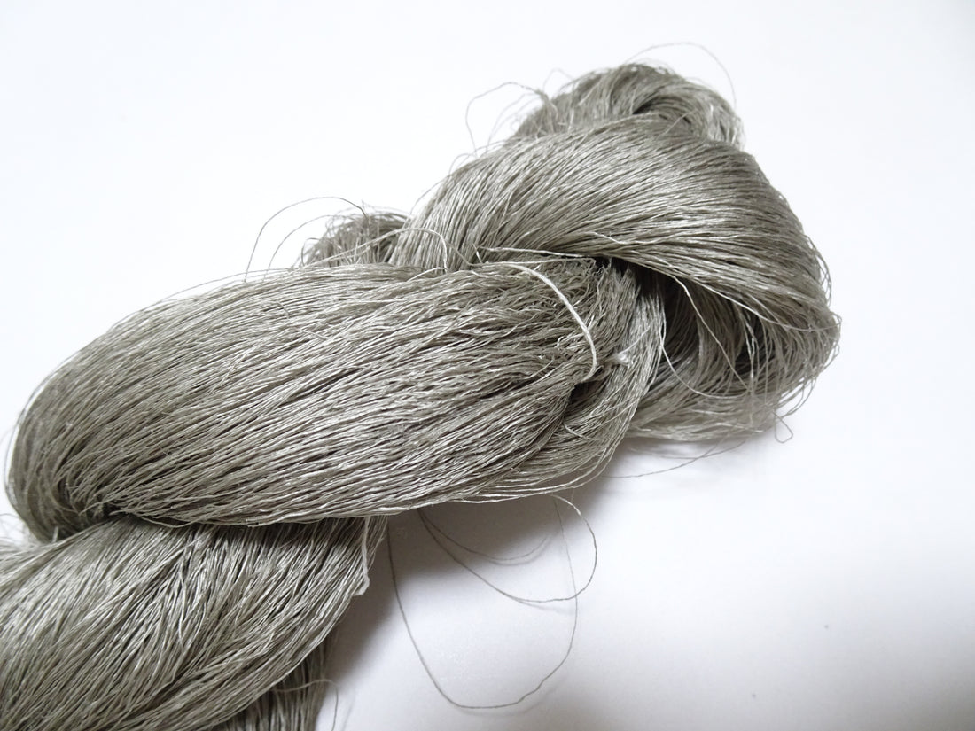 Japanese vintage Tsumugi silk thread embroidery & weave 8749