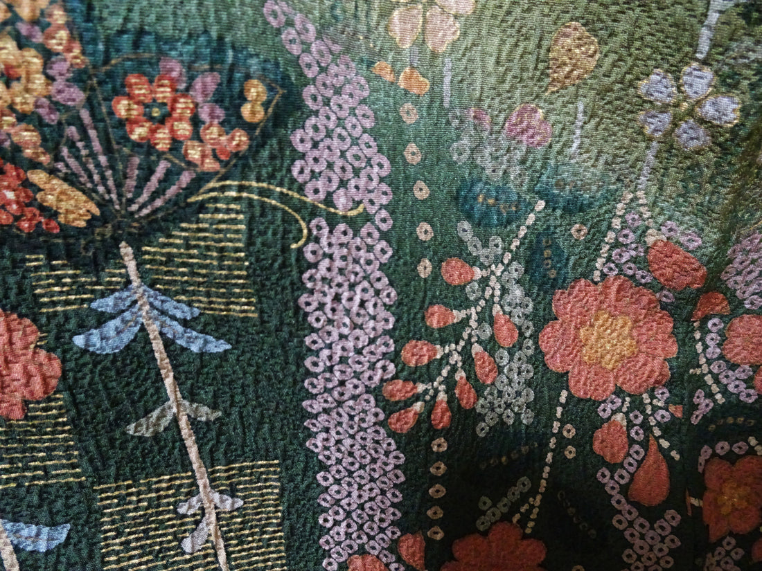Japanese Kimono Silk Homongi Gradient Dyeing Weeping Cherry Blossoms and Butterflies Pattern1648６