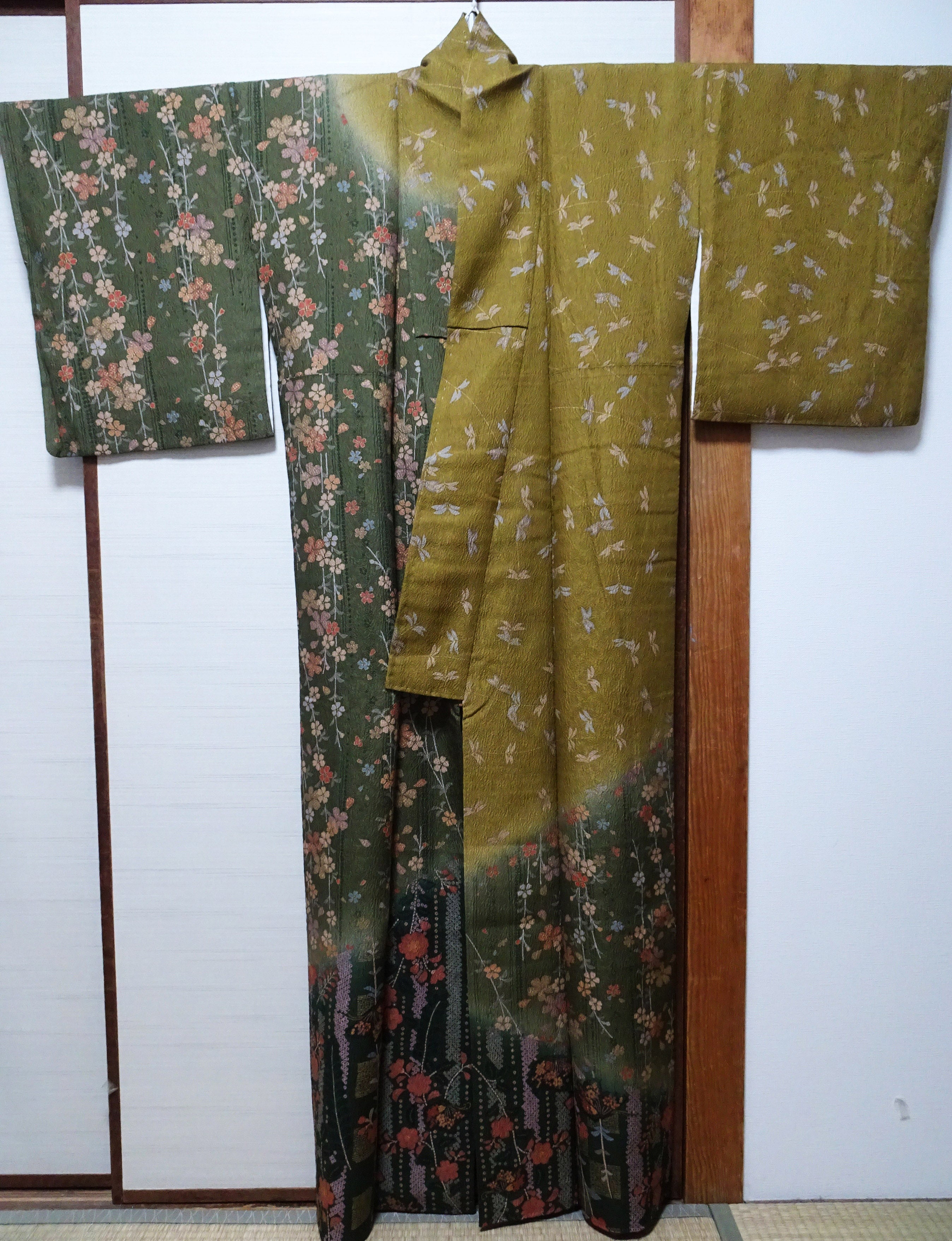 Japanese Kimono Silk Homongi Gradient Dyeing Weeping Cherry Blossoms and Butterflies Pattern1648６