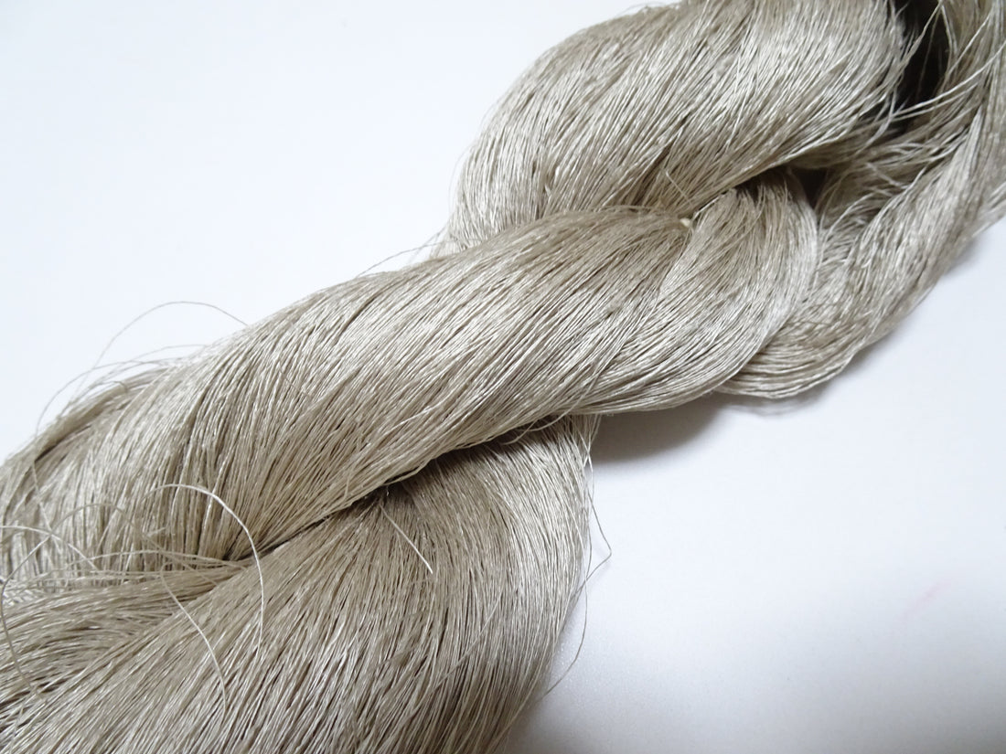Japanese vintage Tsumugi silk thread embroidery & weave 8750