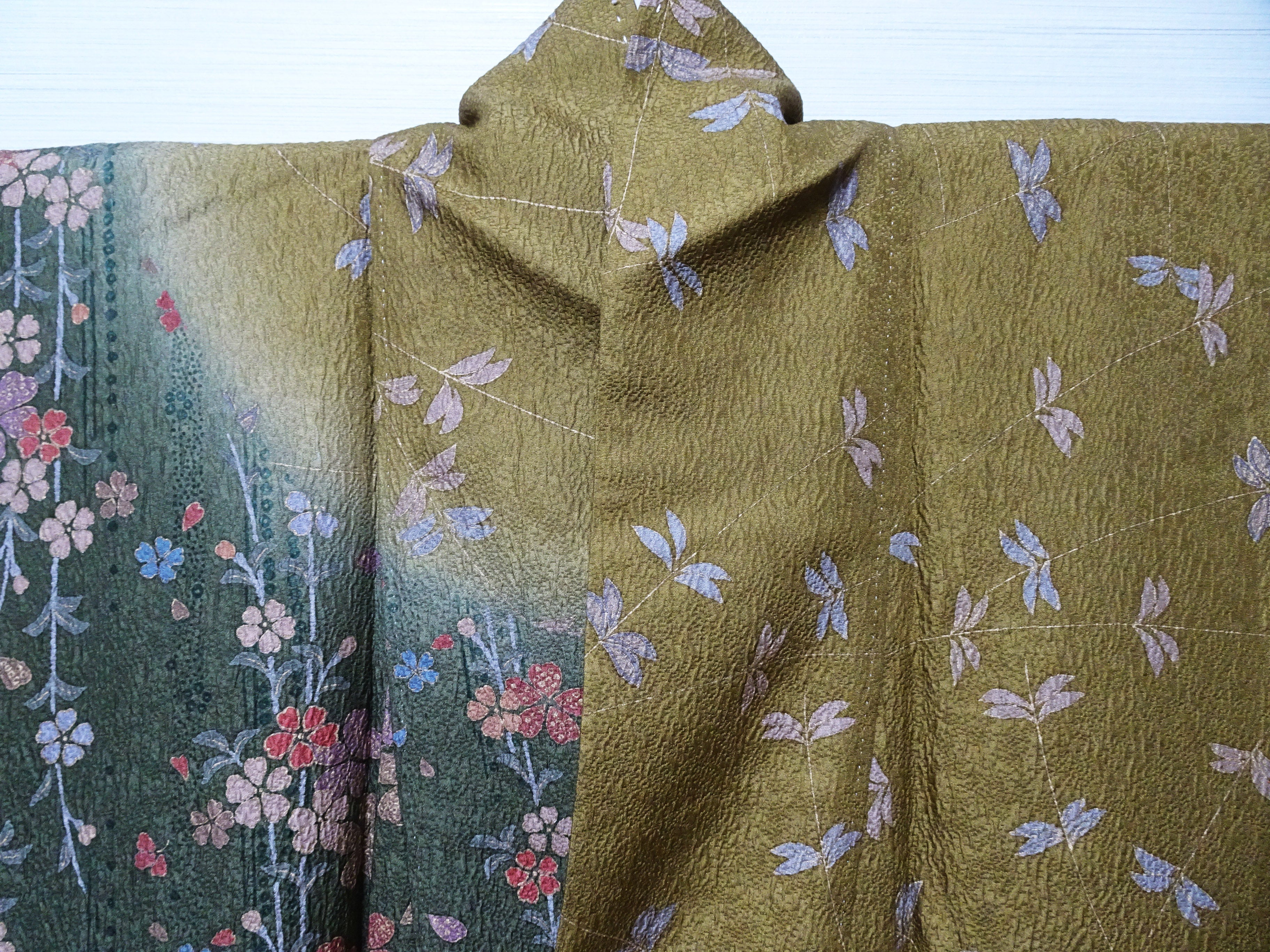Japanese Kimono Silk Homongi Gradient Dyeing Weeping Cherry Blossoms and Butterflies Pattern1648６