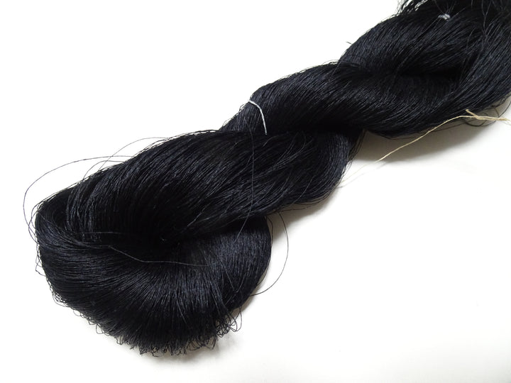 Japanese vintage Tsumugi silk thread embroidery & weave Black 8752
