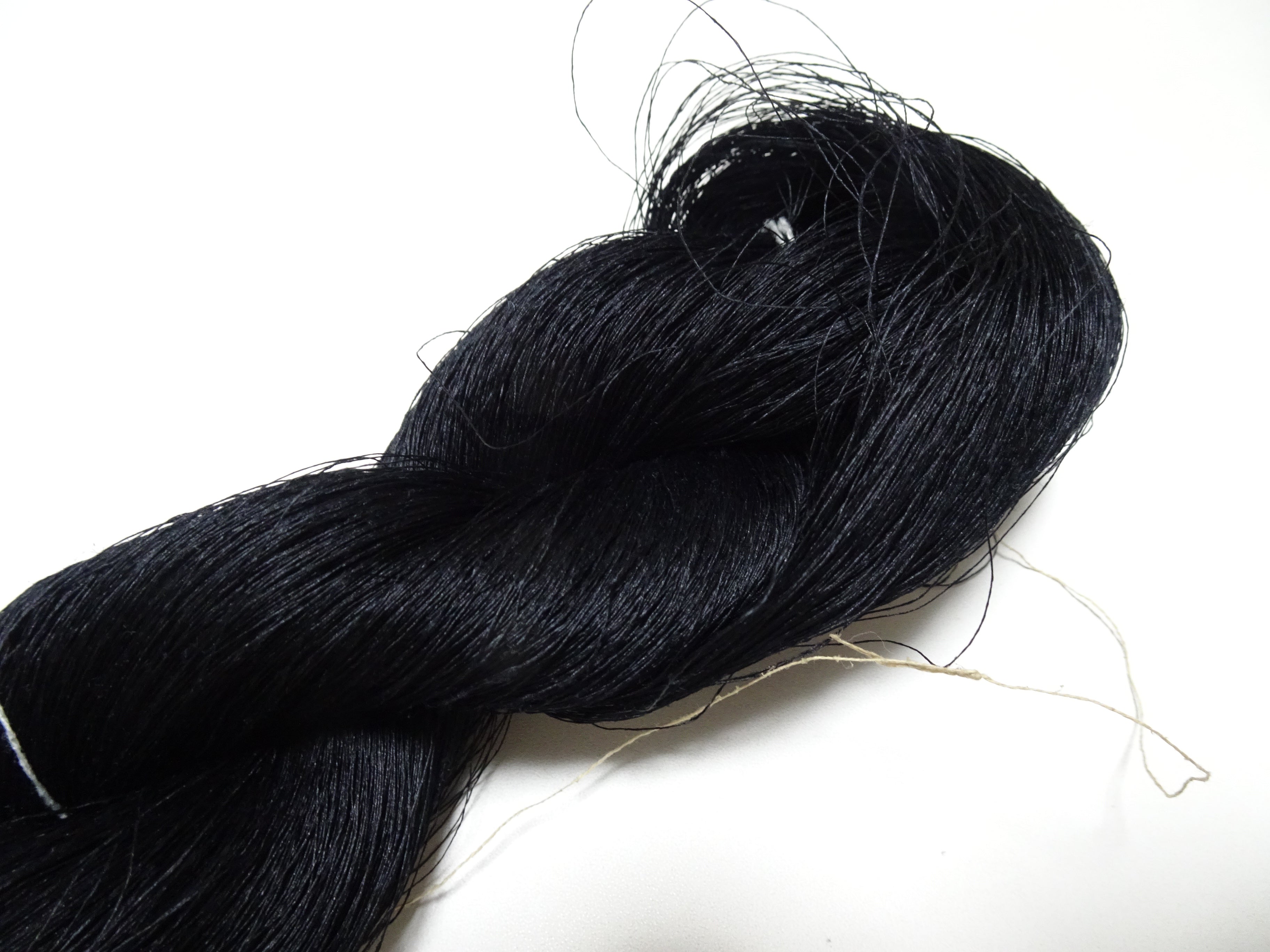 Japanese vintage Tsumugi silk thread embroidery & weave Black 8752