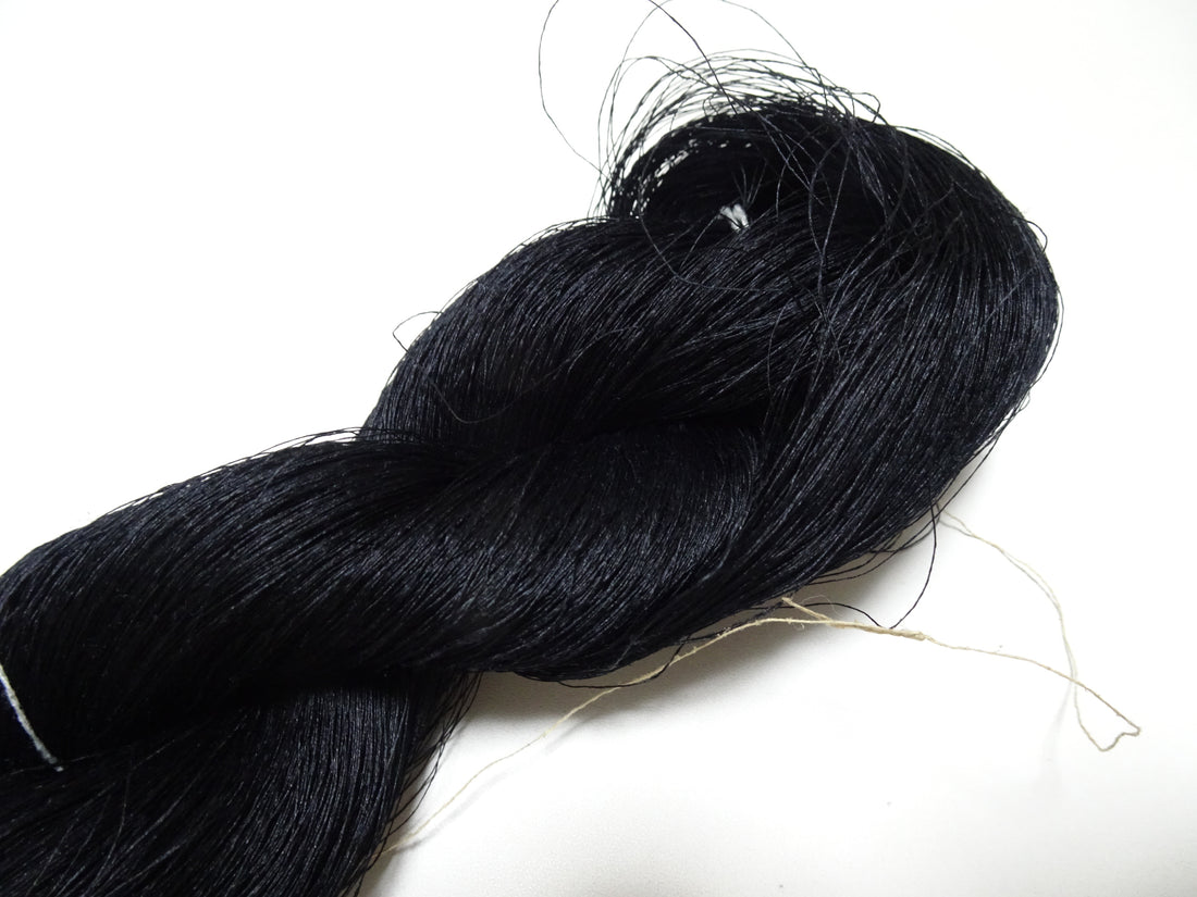 Japanese vintage Tsumugi silk thread embroidery & weave Black 8752