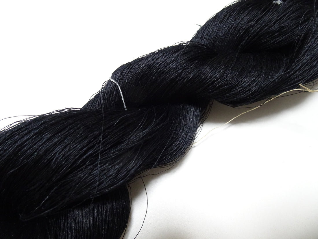 Japanese vintage Tsumugi silk thread embroidery & weave Black 8752