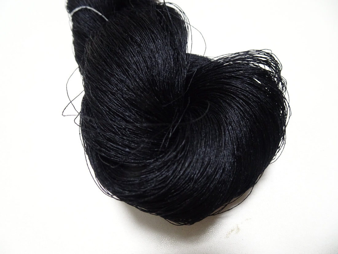 Japanese vintage Tsumugi silk thread embroidery & weave Black 8752