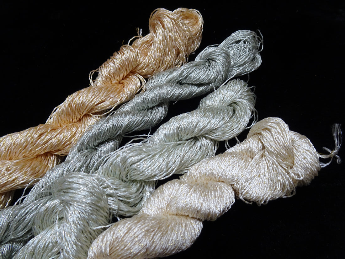 Japanese Vintage High Class Rare Silk Thread 4sets Mixture of Gold embroidery 17917
