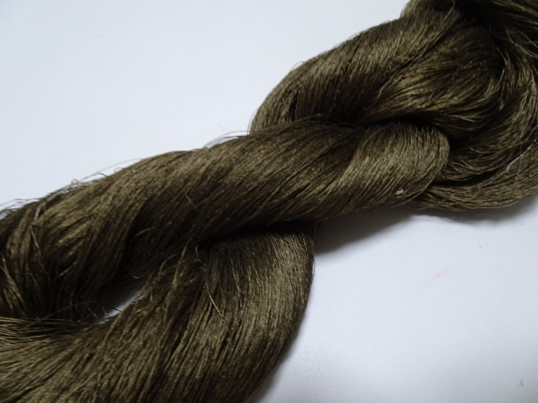 Japanese vintage Tsumugi silk thread embroidery & weave 8753