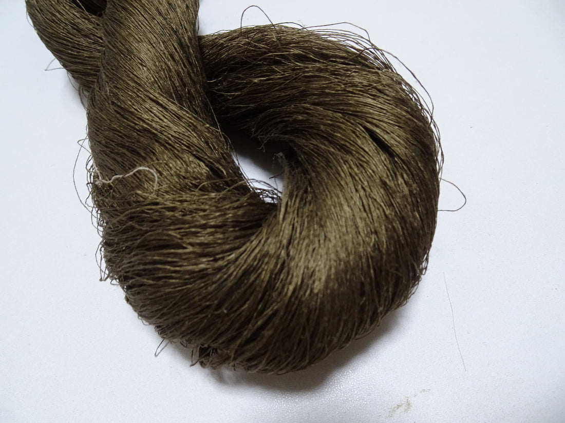 Japanese vintage Tsumugi silk thread embroidery & weave 8753