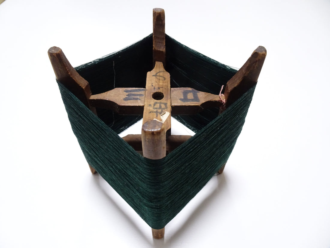 Japanese vintage Wooden spool & silk thread embroidery 16311