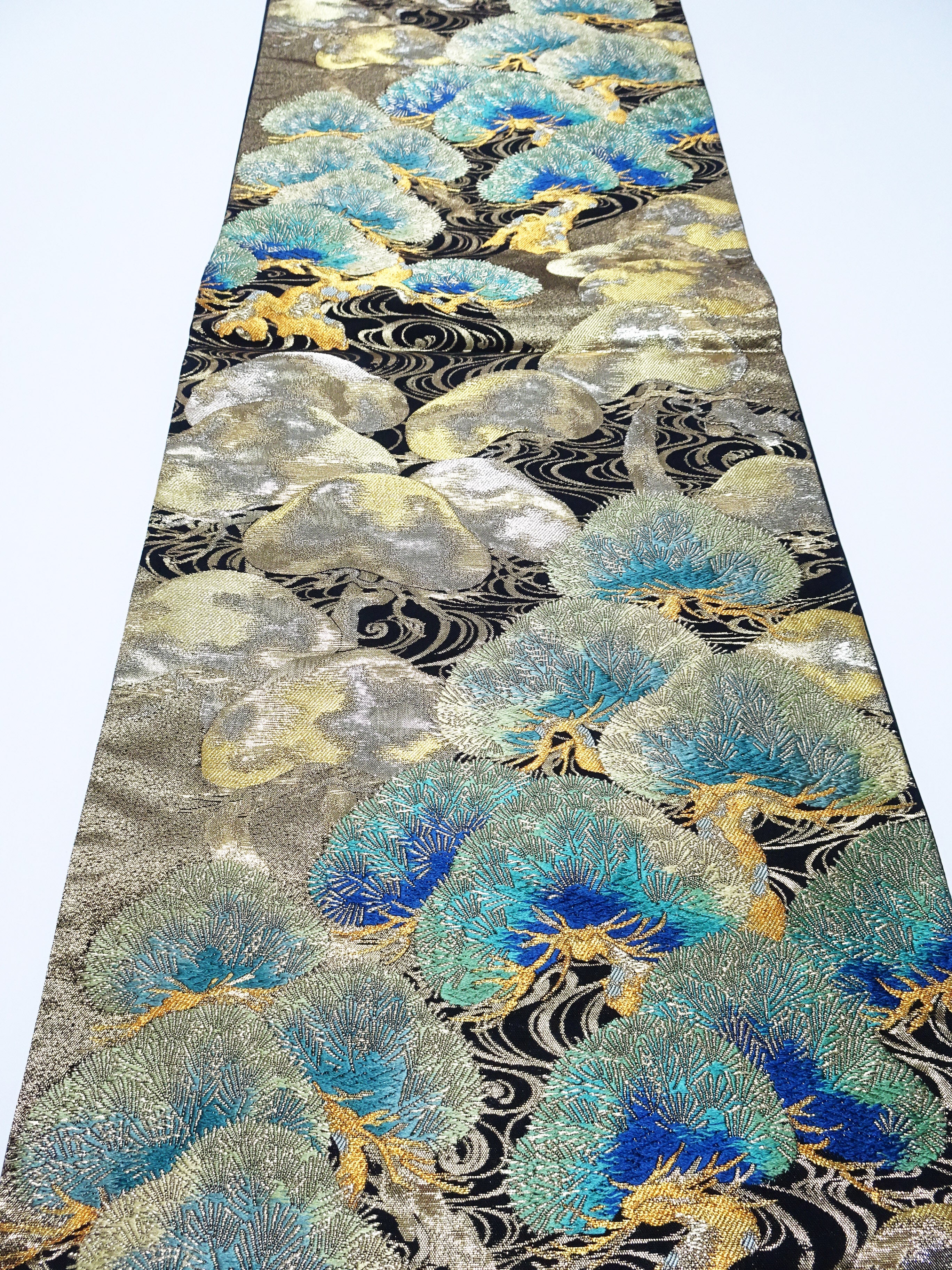 Japanese Kimono Silk Fukuro Obi Luxurious Woven Pine Tree Design 17718