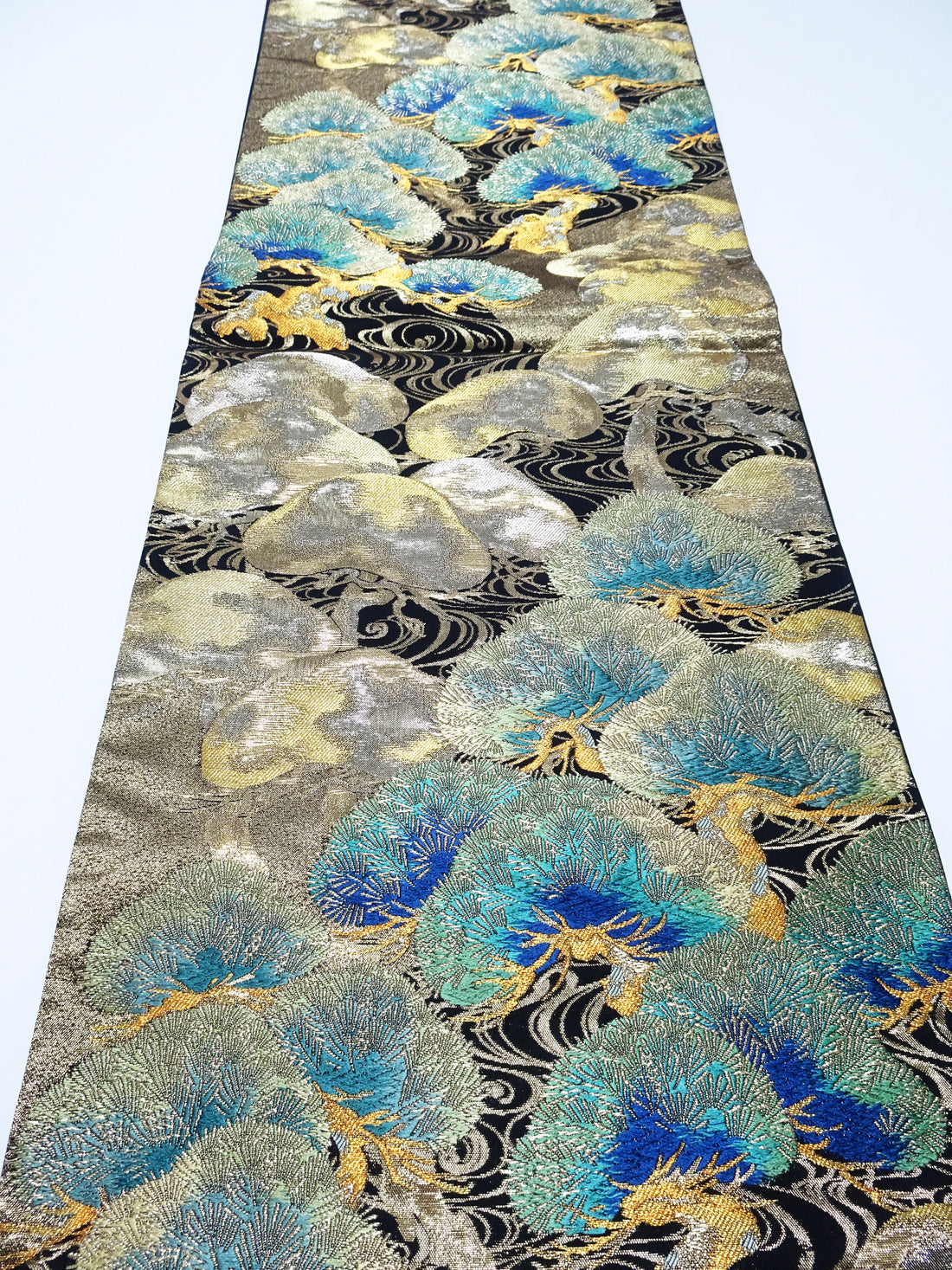 Japanese Kimono Silk Fukuro Obi Luxurious Woven Pine Tree Design 17718