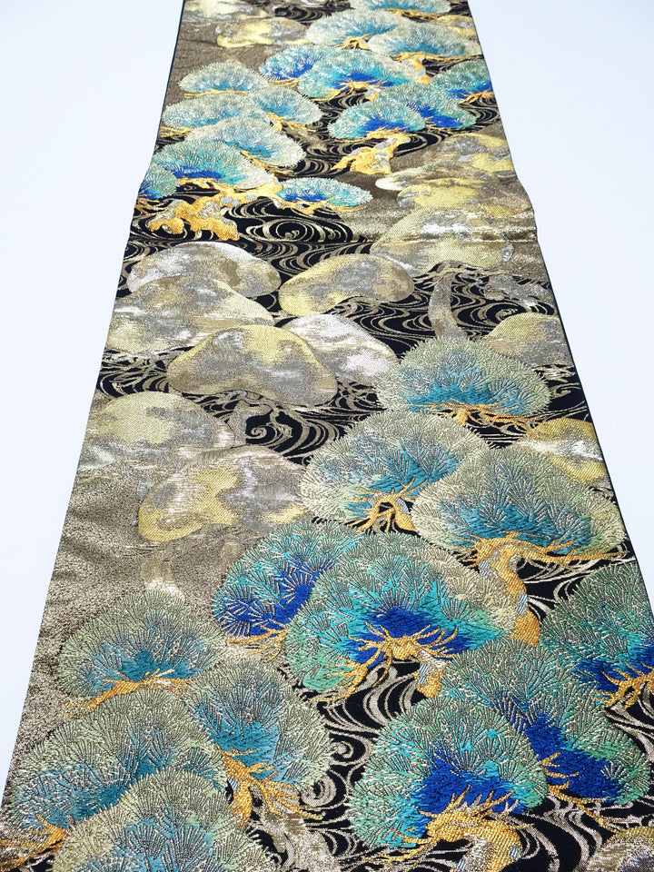 Japanese Kimono Silk Fukuro Obi Luxurious Woven Pine Tree Design 17718