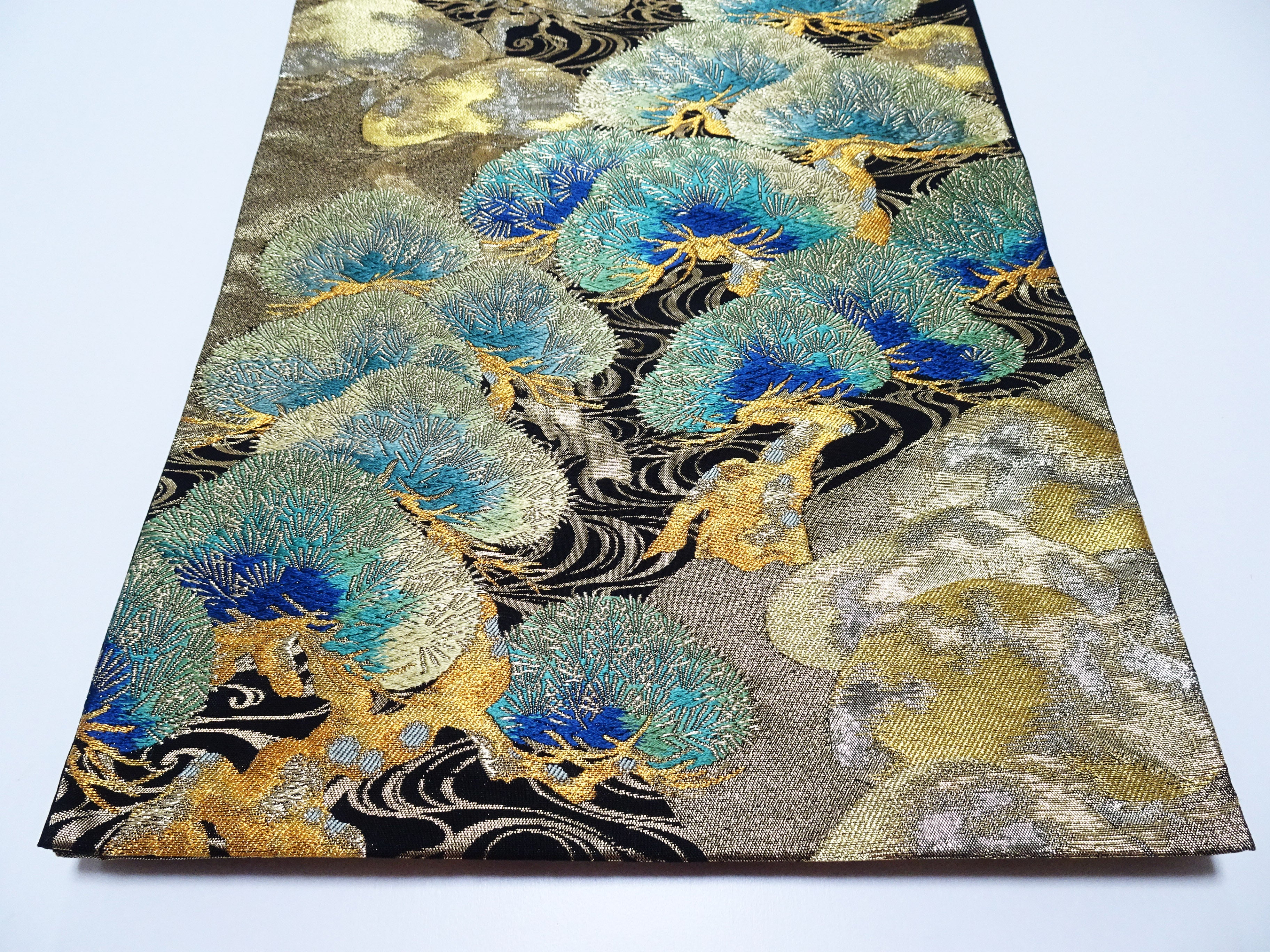 Japanese Kimono Silk Fukuro Obi Luxurious Woven Pine Tree Design 17718