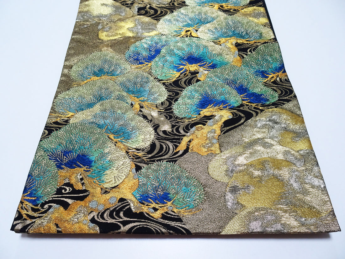 Japanese Kimono Silk Fukuro Obi Luxurious Woven Pine Tree Design 17718
