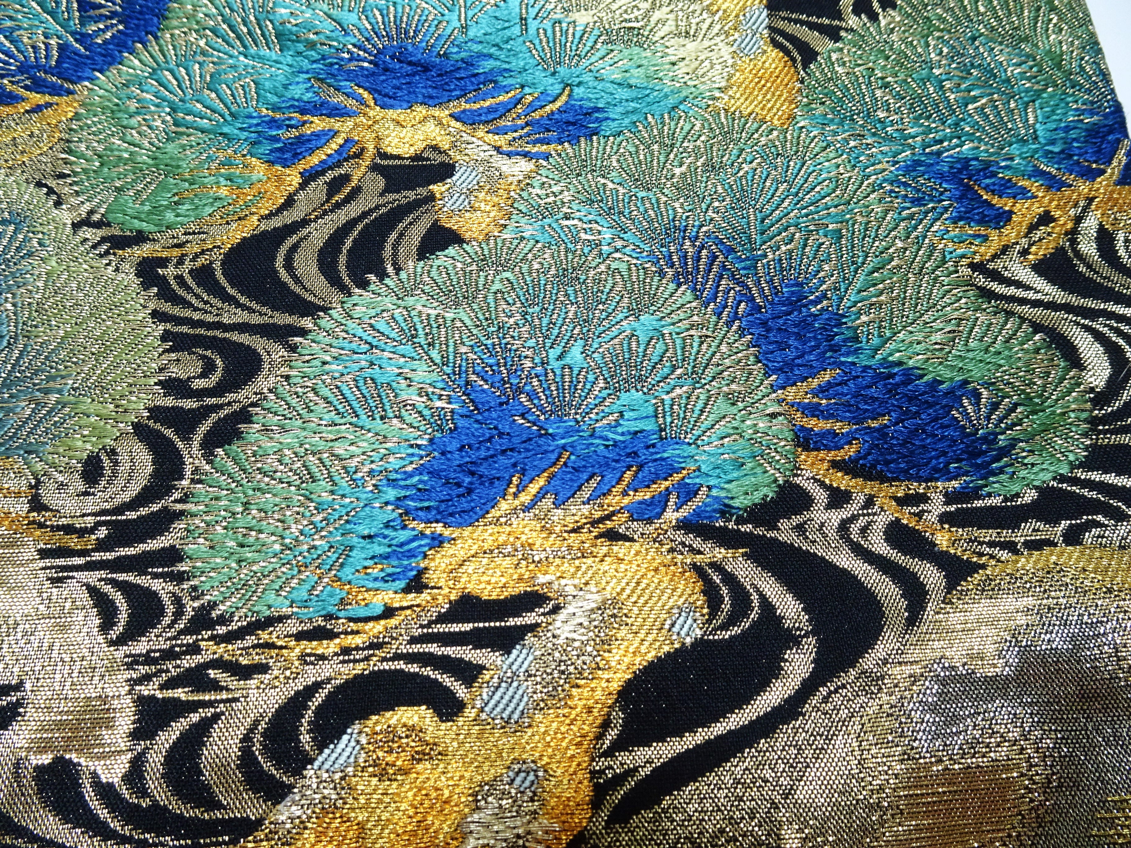 Japanese Kimono Silk Fukuro Obi Luxurious Woven Pine Tree Design 17718