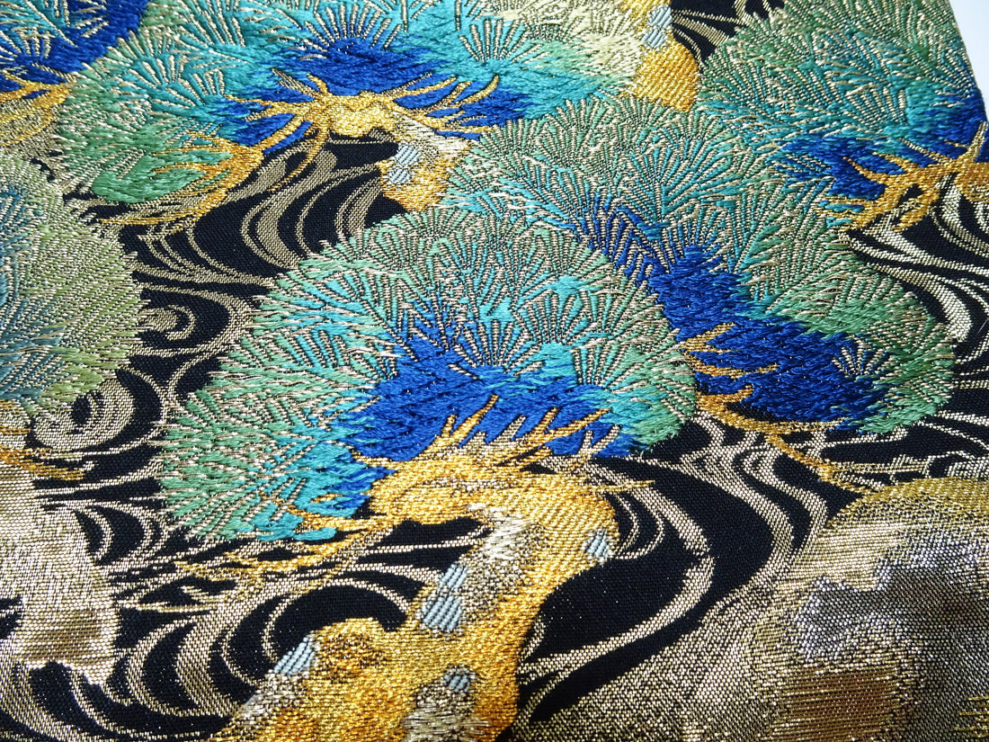 Japanese Kimono Silk Fukuro Obi Luxurious Woven Pine Tree Design 17718