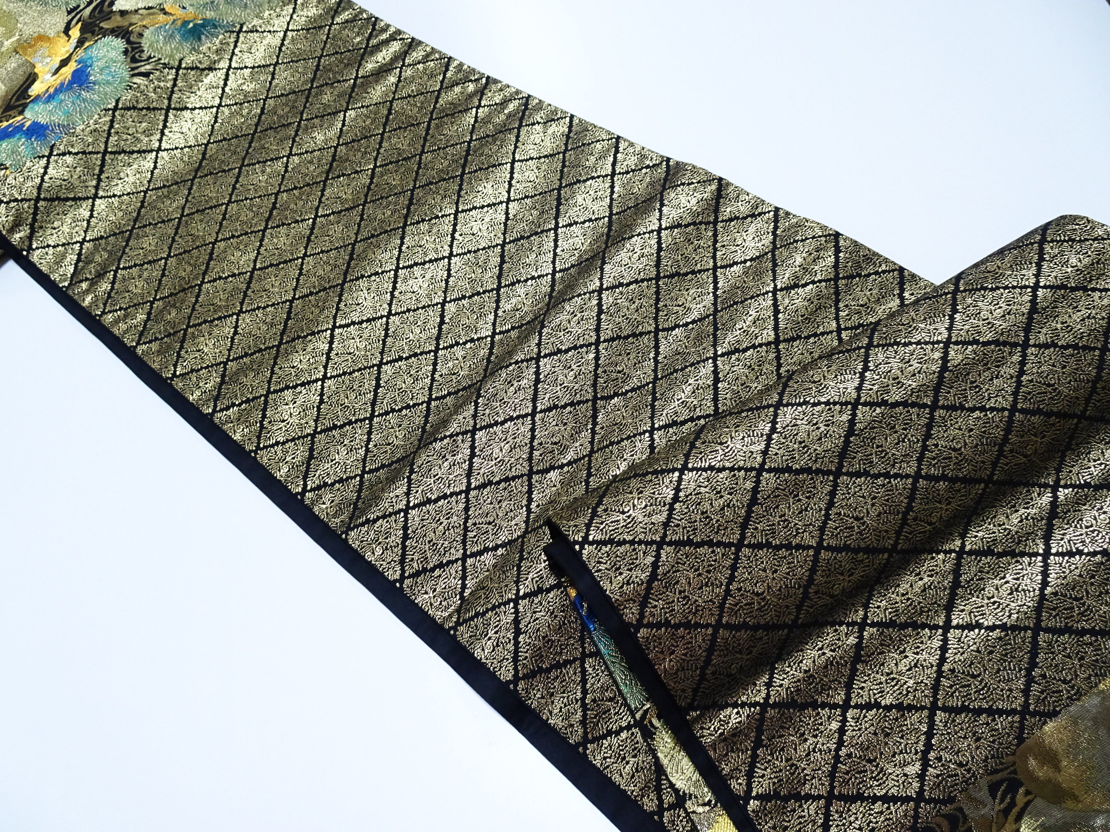 Japanese Kimono Silk Fukuro Obi Luxurious Woven Pine Tree Design 17718