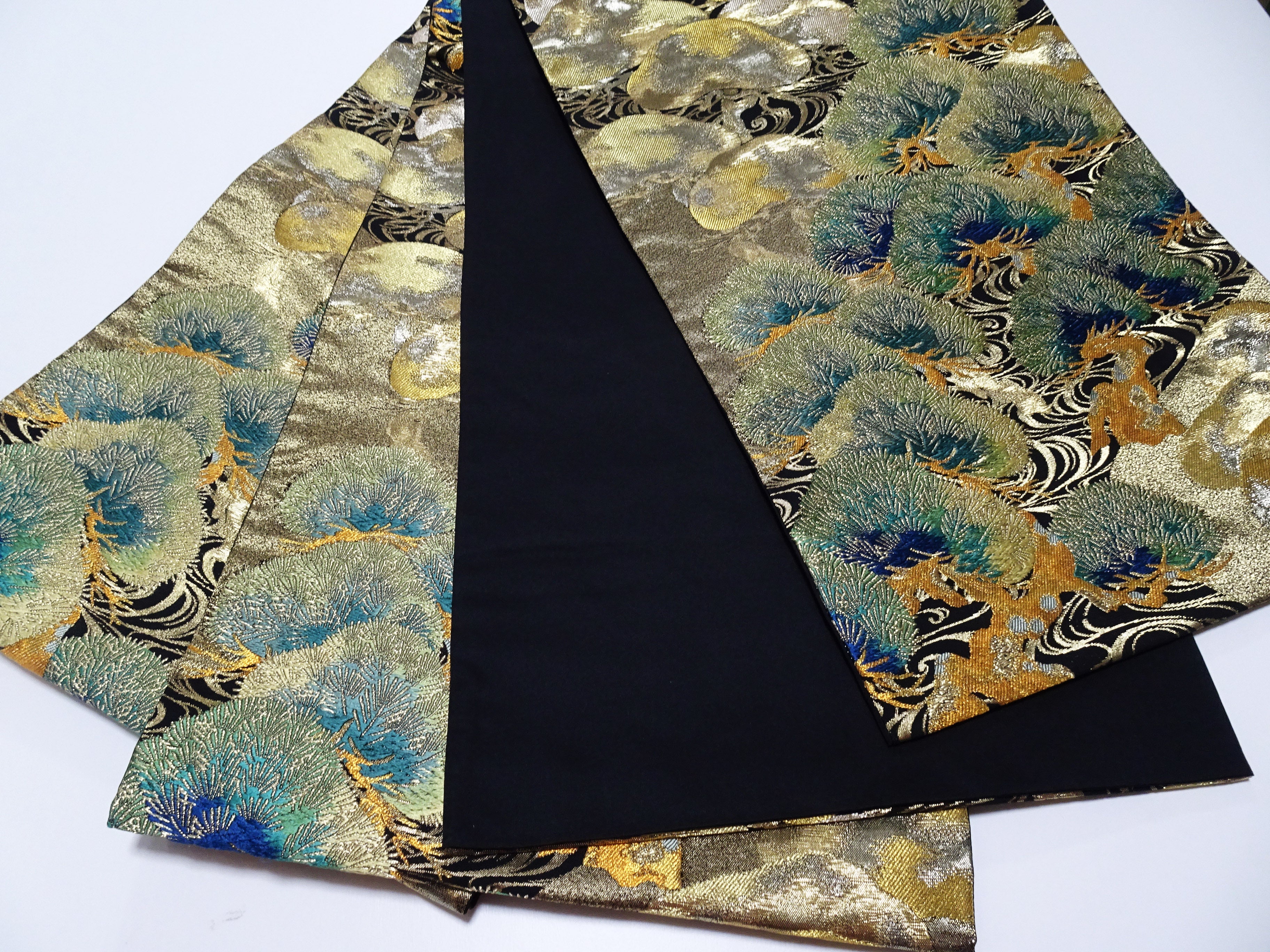 Japanese Kimono Silk Fukuro Obi Luxurious Woven Pine Tree Design 17718