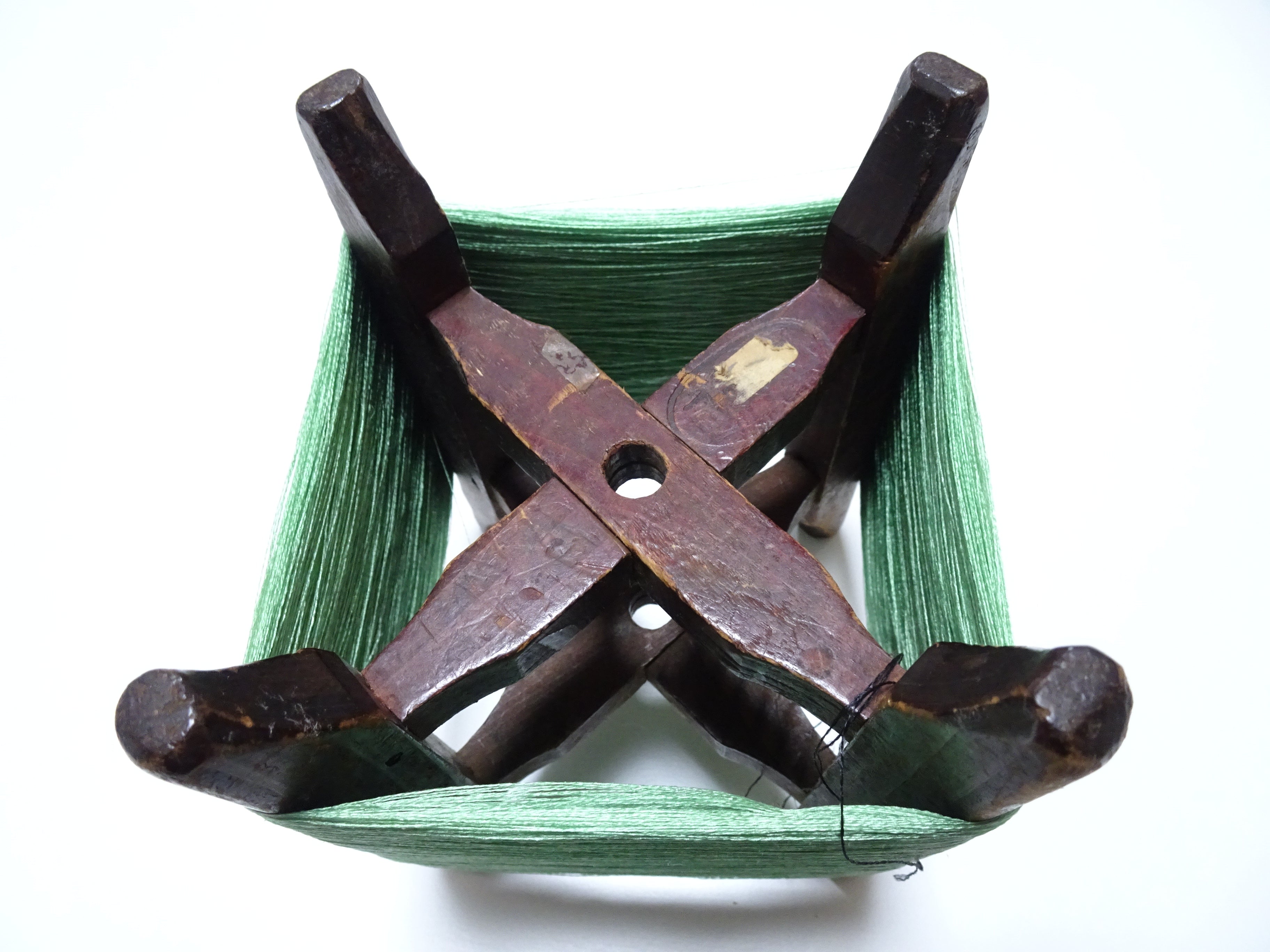 Japanese vintage Wooden spool & silk thread embroidery 16314