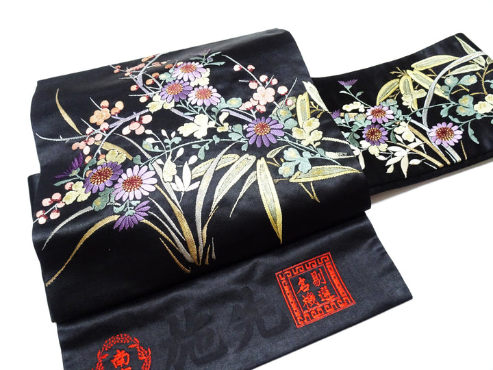Japanese Kimono Silk Antique Two-piece Nagoya Obi Exquisite Japanese hand embroidery 17719
