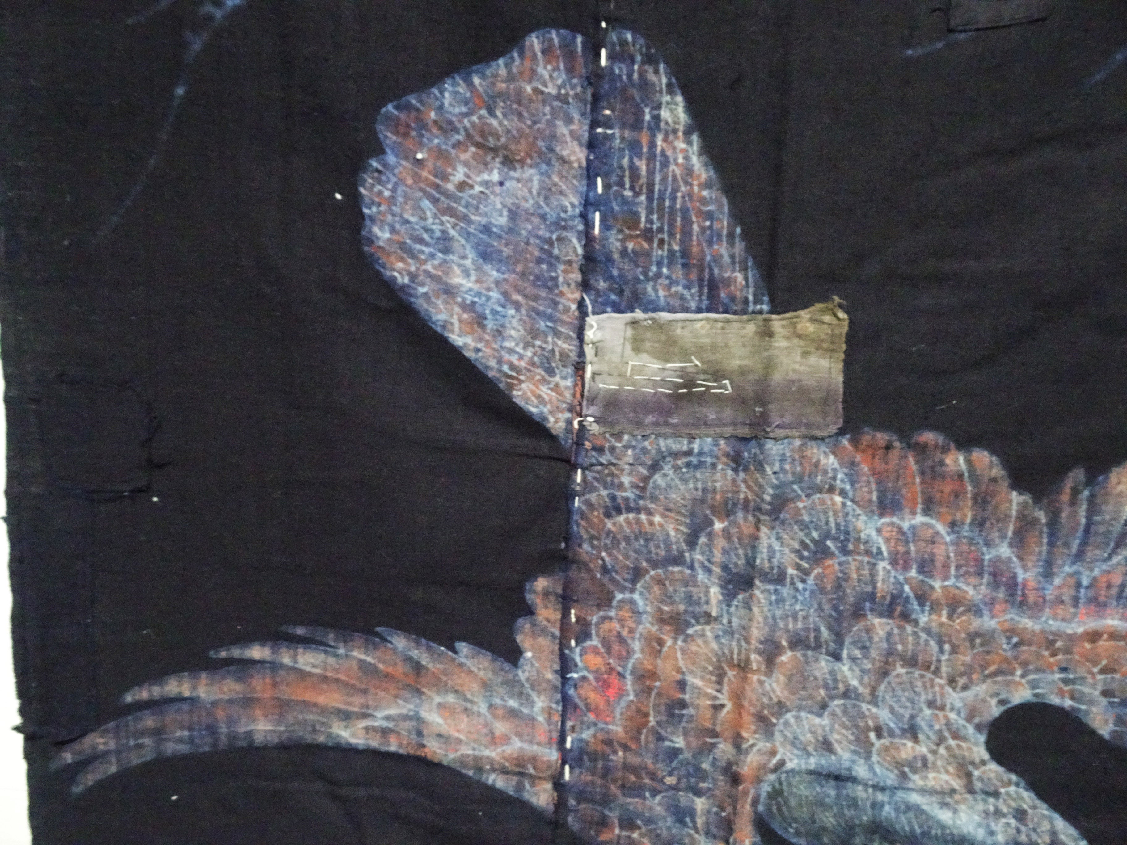 Japanese Antique Meiji Period Tsutsugaki Indigo Textile – Hawks & Pine, Rare Japanese Folk Art, Hand-Dyed Cotton, Wall Hanging 16490
