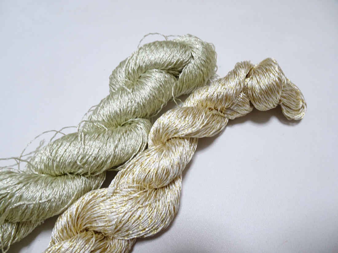 Japanese Vintage High Class Rare Silk Thread 2sets Mixture of Gold embroidery 15621