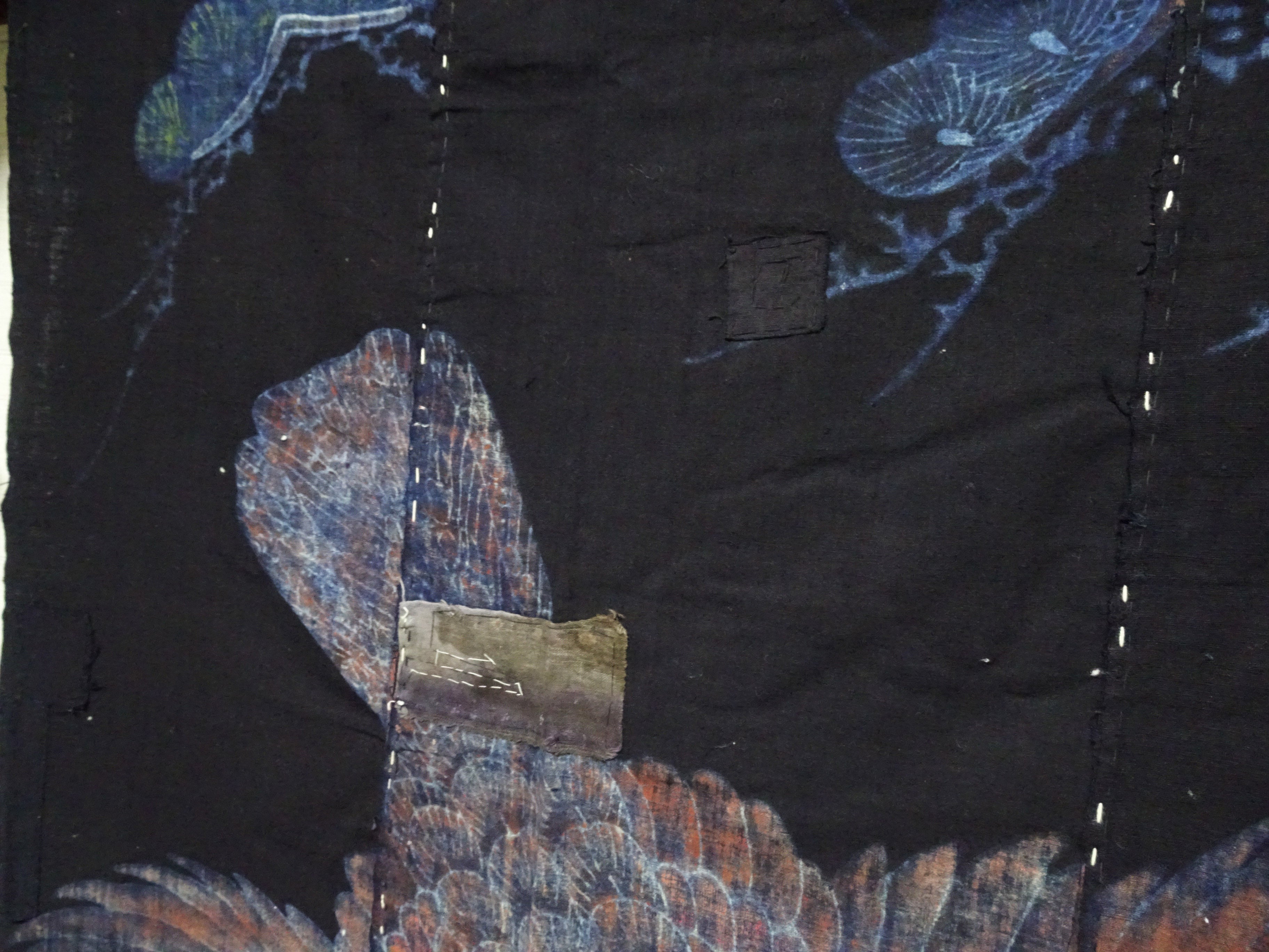 Japanese Antique Meiji Period Tsutsugaki Indigo Textile – Hawks & Pine, Rare Japanese Folk Art, Hand-Dyed Cotton, Wall Hanging 16490