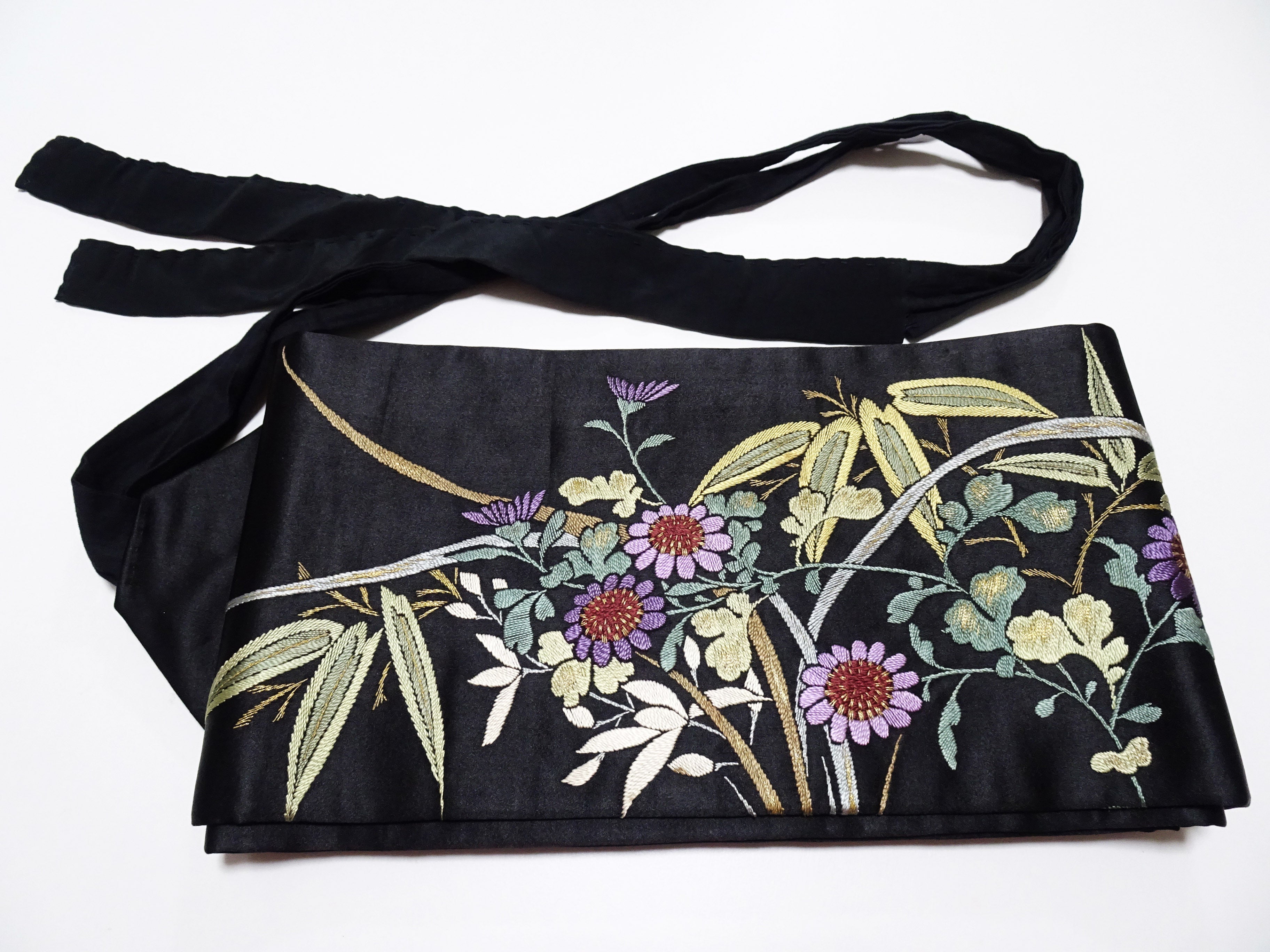 Japanese Kimono Silk Antique Two-piece Nagoya Obi Exquisite Japanese hand embroidery 17719